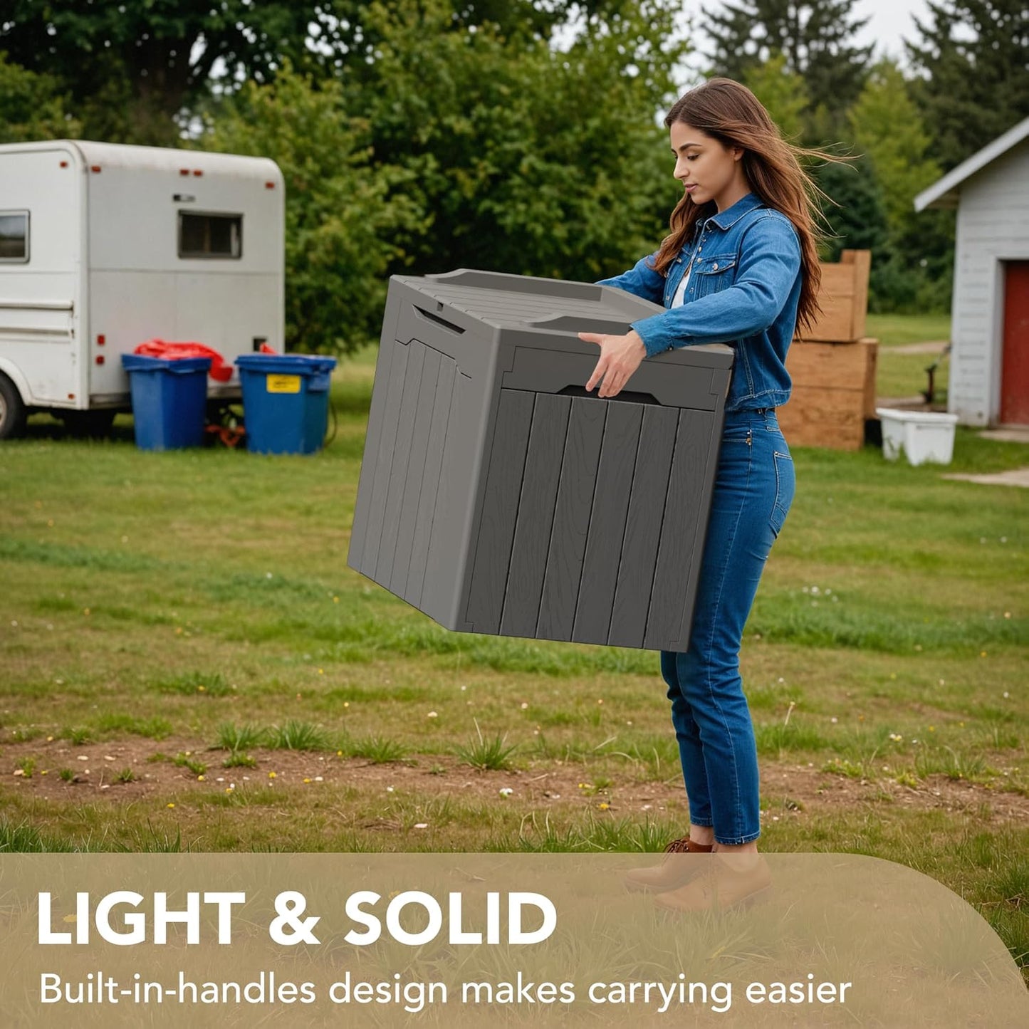 Devoko 30 Gallon Resin Deck Box Outdoor Indoor Waterproof Storage Box for Patio Furniture Pool Accessories Storage for Cushion Garden Tools (30 Gallon, Grey)