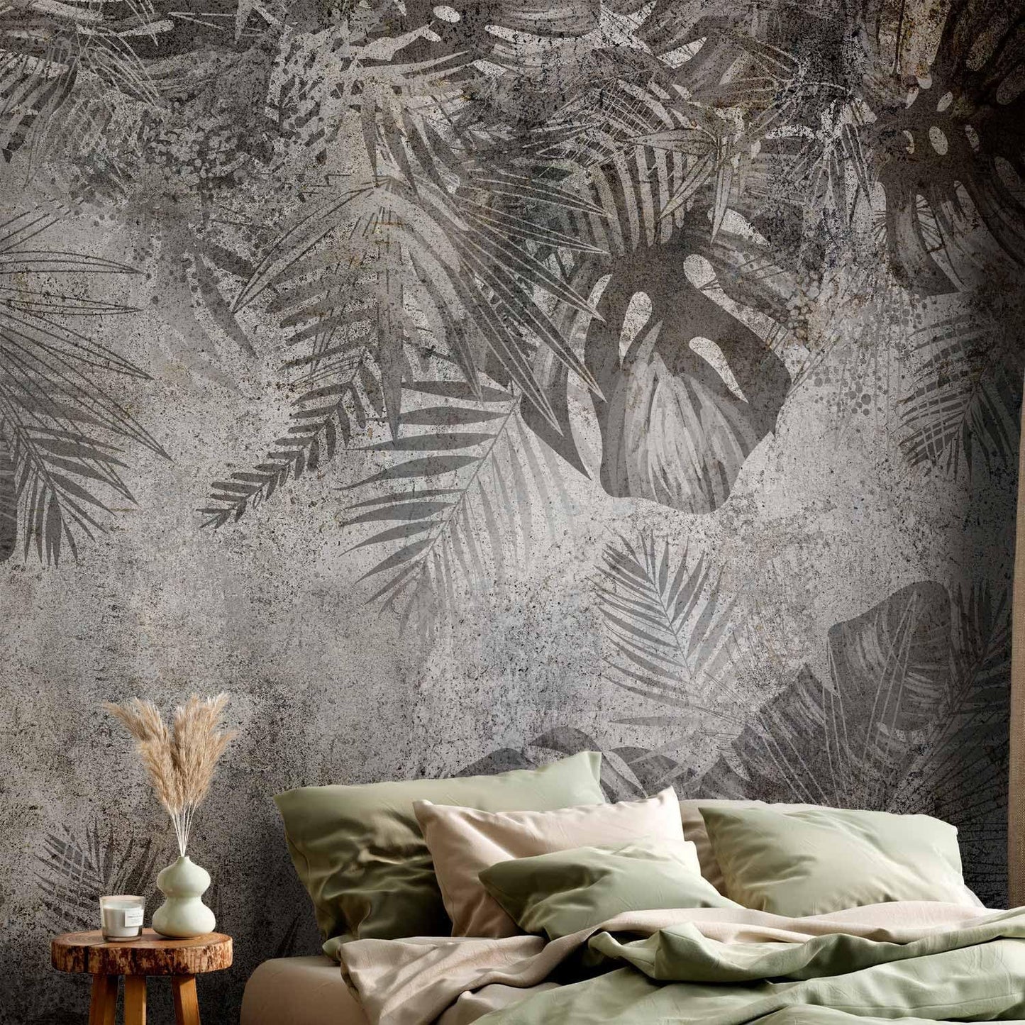 artgeist Premium Wall Mural Tropical Leaves 98x69 in - XXL Non-Woven Wallpaper Fleece Wall Decor Photo Print Picture Image Design Landscape Palms Leaves Monstera Grey b-C-0825-a-a