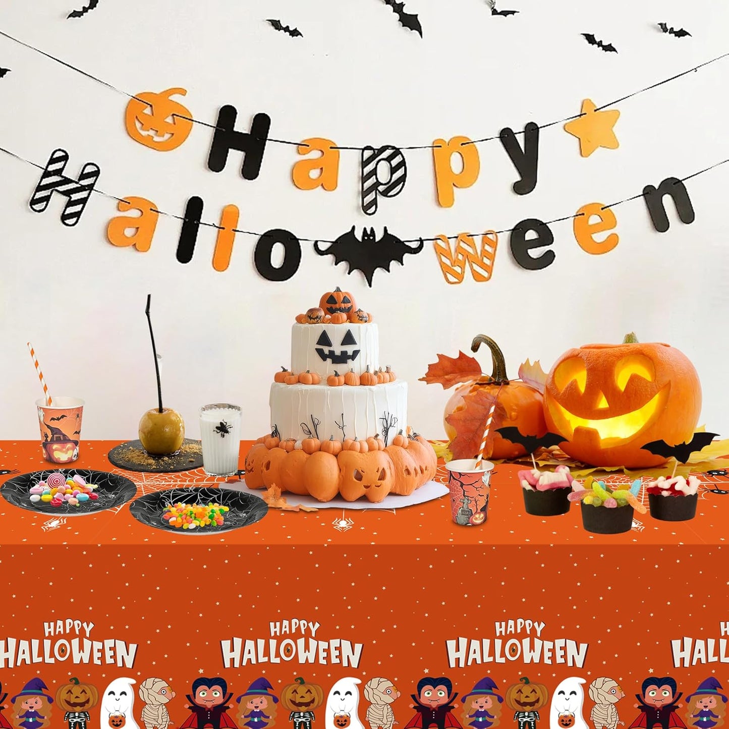 ATFUNSHOP 4 Packs Halloween Tablecloth Disposable Table Cover 54X108 Halloween Decorations KidsBirthday Party Decor, Spooky Spider Web Waterproof Spillproof Table Cloth - Perfect for Dinner