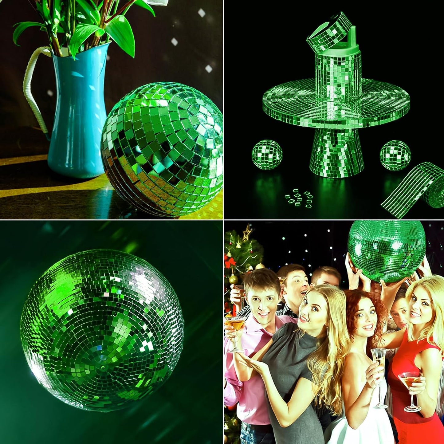 Art3dwallpanels 6 Pack Self Adhesive Glass Mirror Mosaic Disco Tiles Small Square Mirror Sticker for for DIY Disco Ball, Disco Cowboy Hat, Vase, Bottle, Interior Decoration, 2364 Pieces, Green