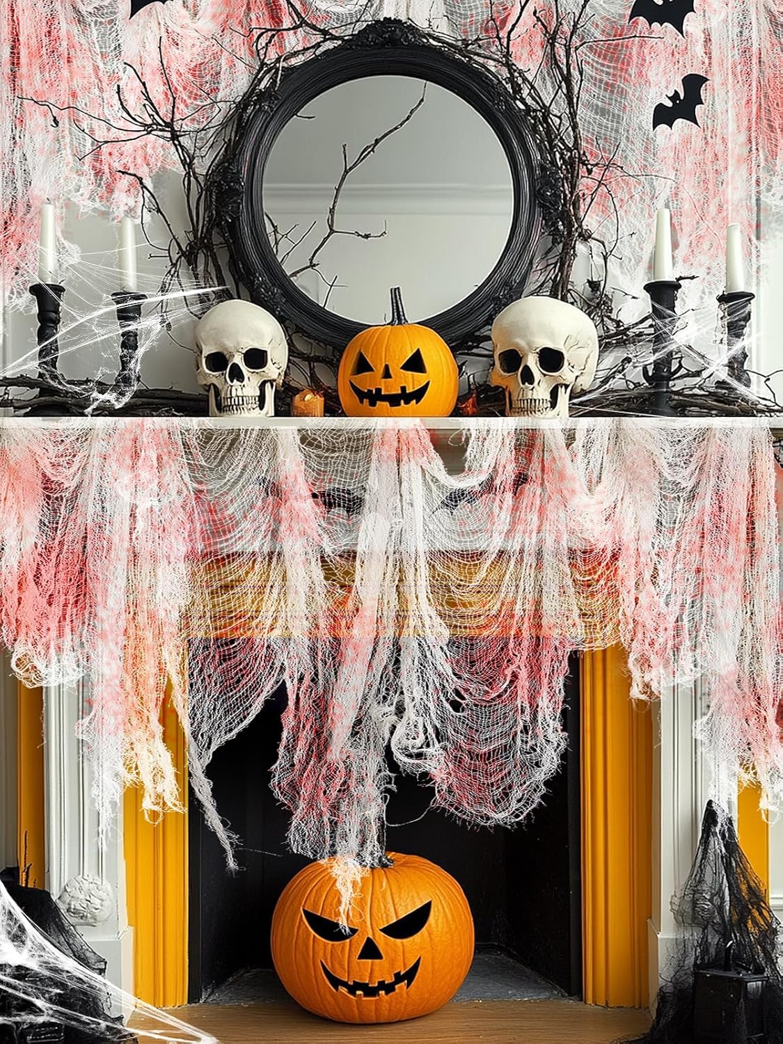 5Pcs Halloween Blood Red Creepy Cloth- Spooky Gauze Fabric Cloth for Haunted Horror House Halloween Party Doorway Outdoors Decoration (30" ×72")