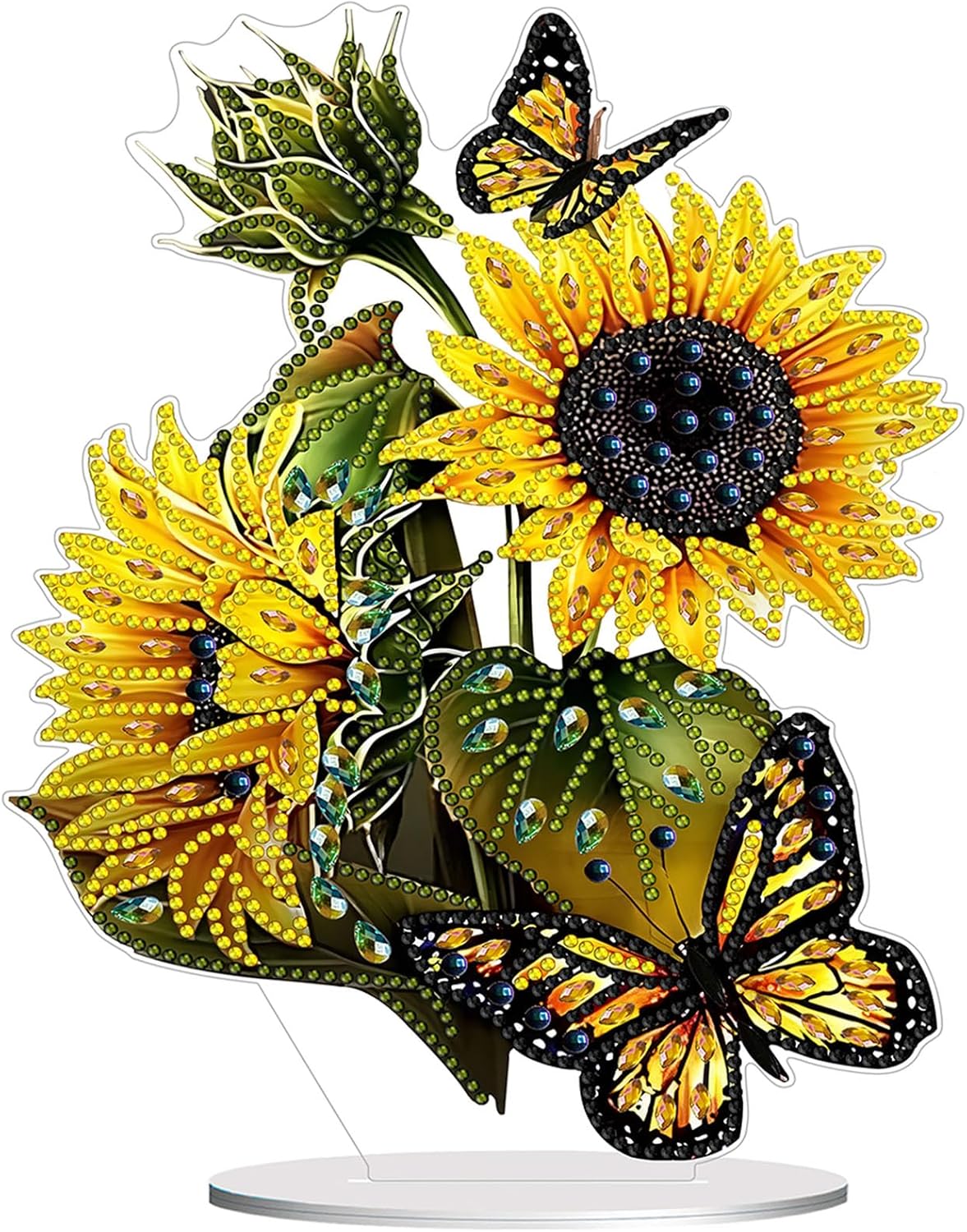 Diamond Painting Kits for Adults Beginners, 5D Full Drill Sunflower Butterfly Crystal Art Desktop Ornament, DIY Single Sided Home Office Desk Decor, Creative Craft Gift Set with Tools