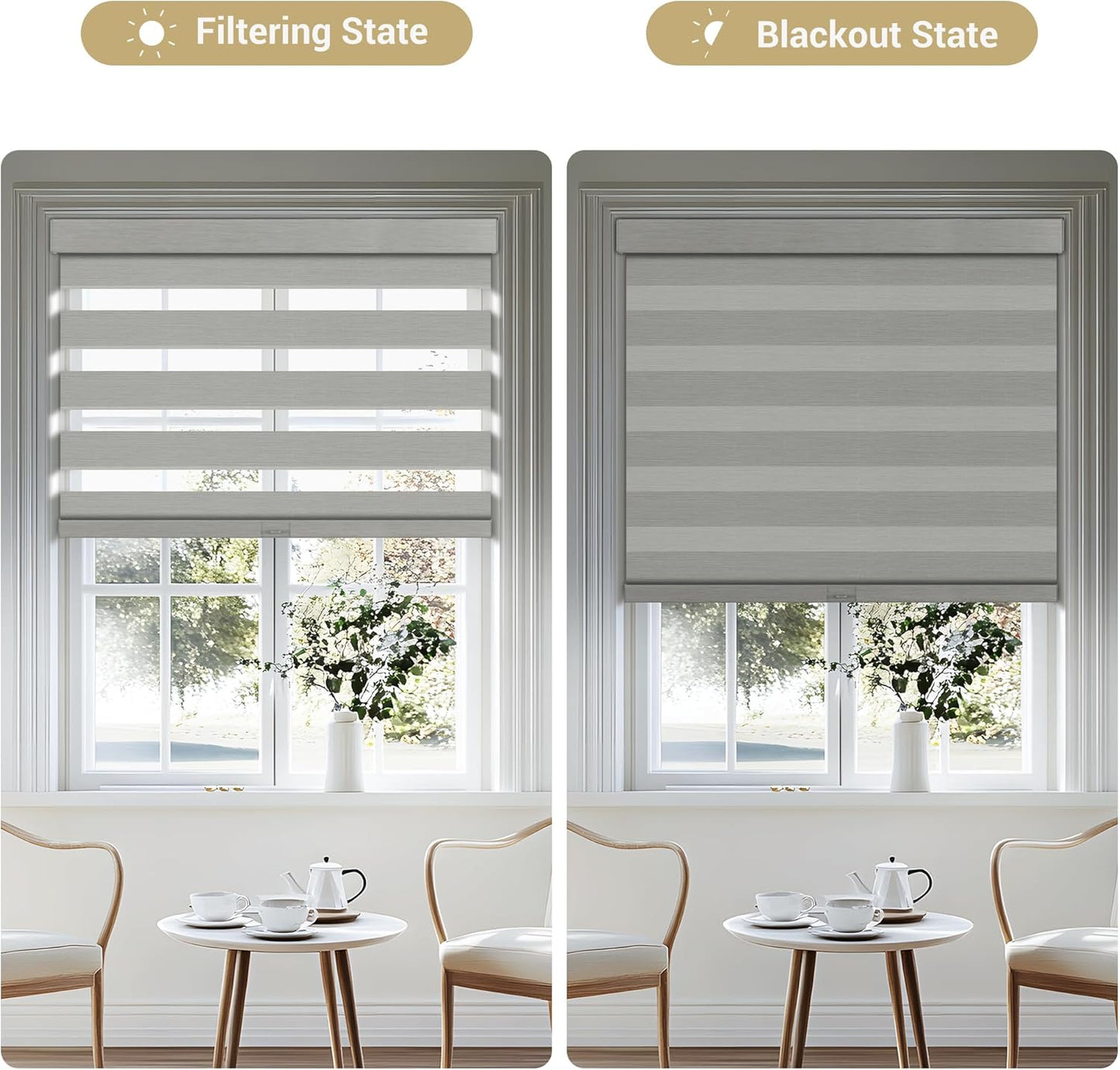 Cordless Zebra Blinds for Windows, Blackout Interior Blinds,Easy to Install,UV Protection,for Offices and Home,Custom Roller Shades, Mousse Light Grey,56" W x 56" H
