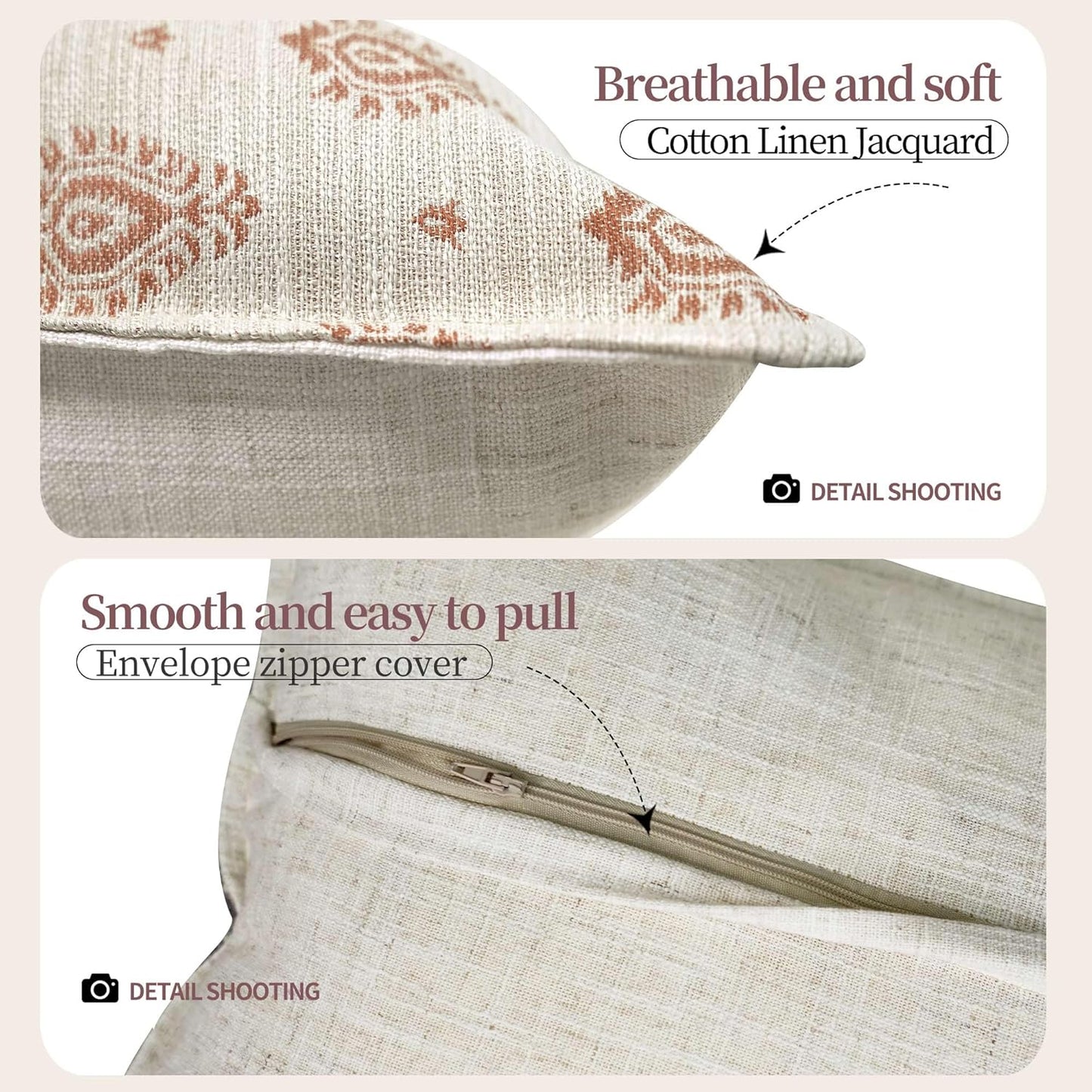 Decorative Vintage Burlap Linen Throw Pillow Covers Pack of 2 Modern Farmhouse Pillowcase Beige Paisley Couch Pillows 18x18 Inch For Sofa Bed Living Room Home Decor