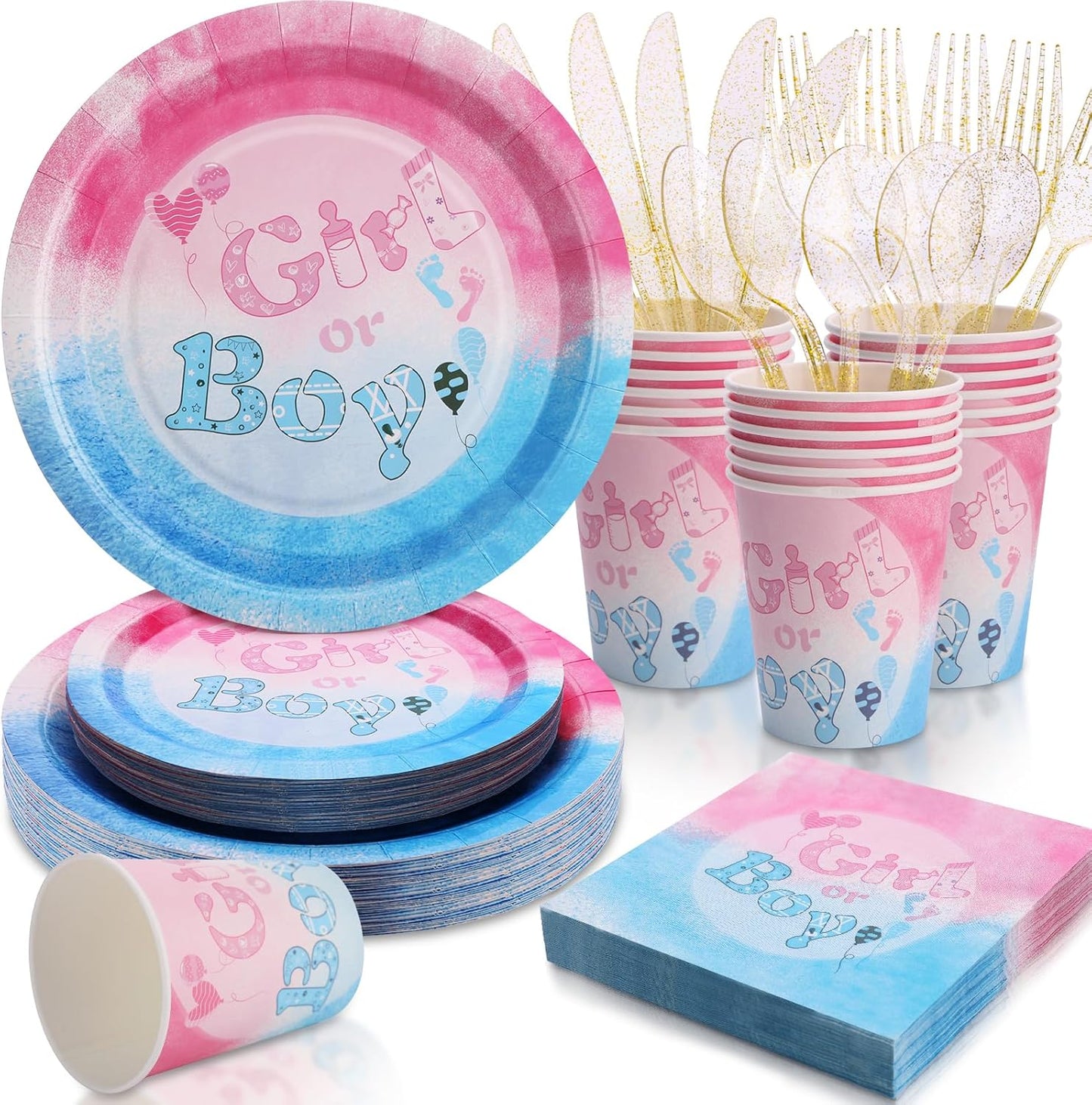 168Pcs Gender Reveal Plates and Napkins Party Supplies, Pink and Blue Plates for Gender Reveal Serves 24, Team Boy or Girl Gender Reveal Ideas, He or She Baby Reveal Decorations