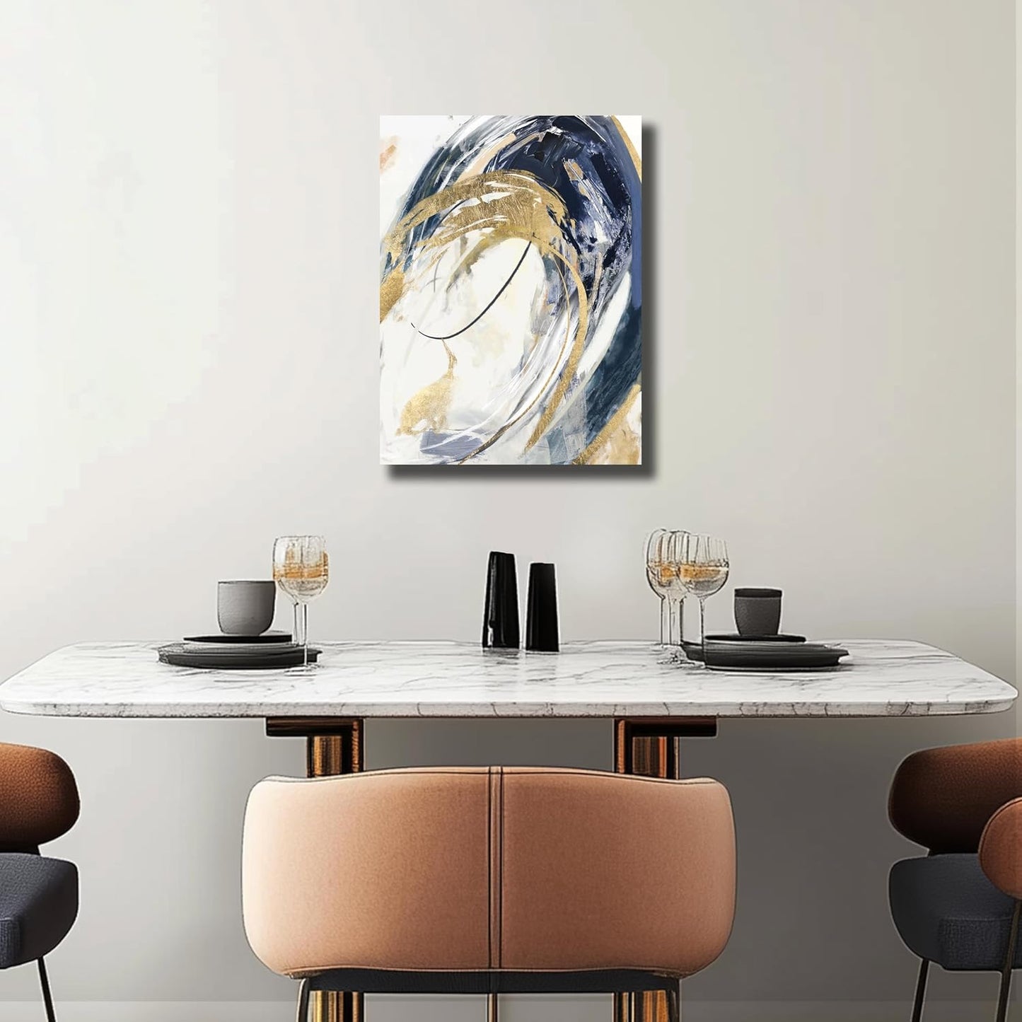 Belmrxne Abstract Art Blue and Gold Wall Art Modern Artwork Hanging Canvas Painting for Living Room Bedroom Dining Room Office Home Decor 12x16 inch