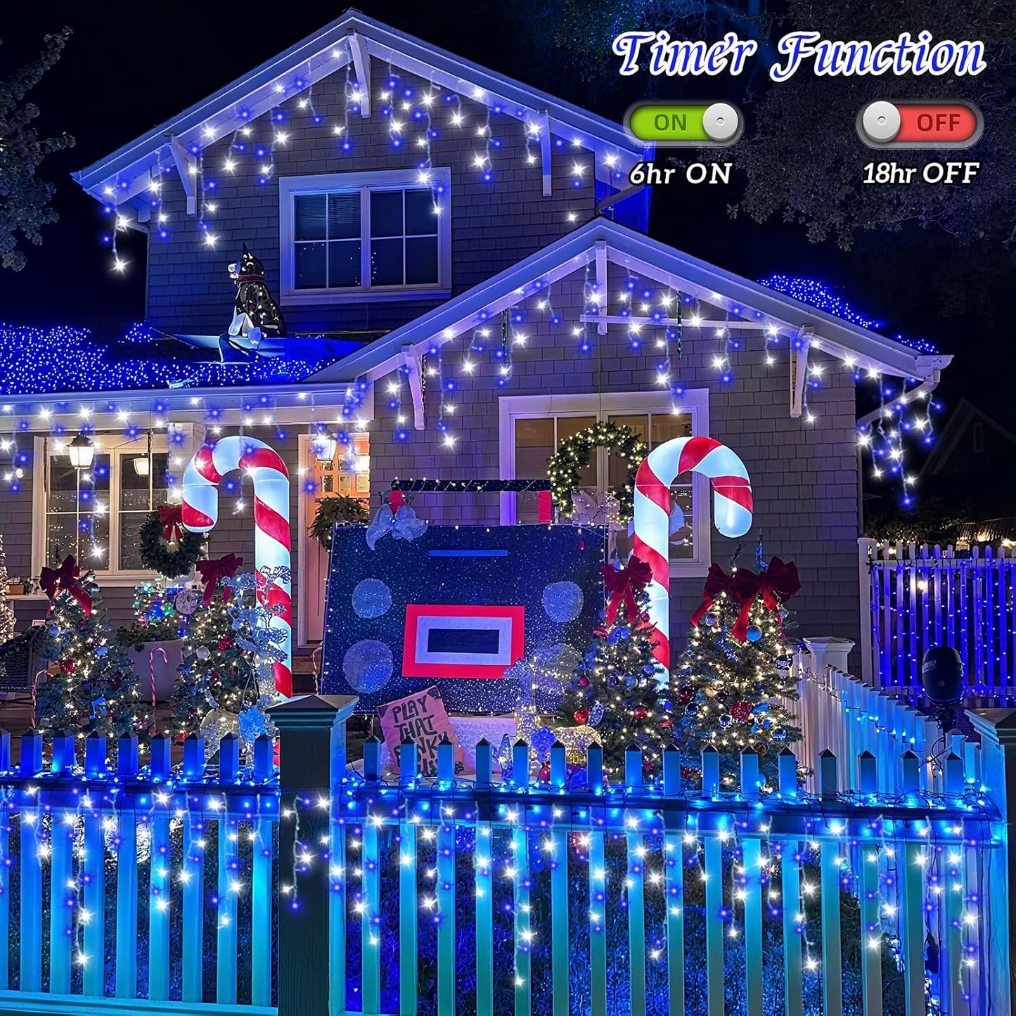 800 LED Icicle Lights Blue and White