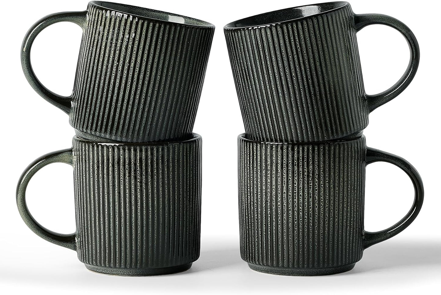 famiware Coffee Mug Set for 4, Star 12 oz Catering Mugs Cup Set with Handle for Coffee, Tea, Cocoa, Milk - Ceramic Stoneware Drinkware Set, Deep Forest