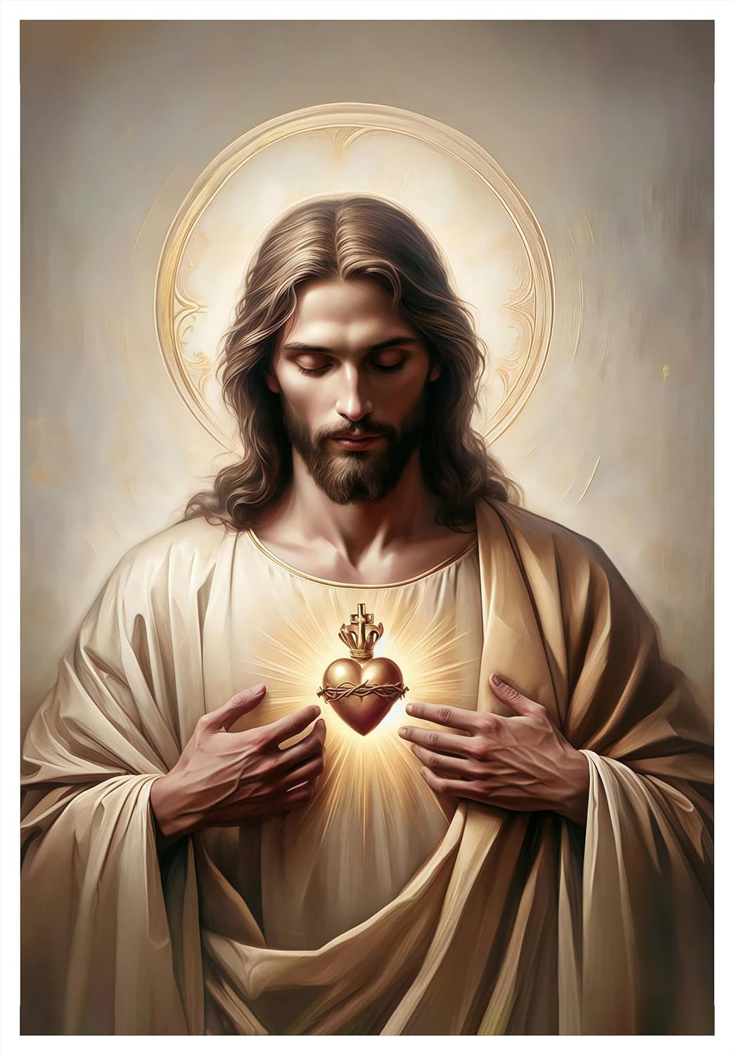 Framed Jesus Sacred Heart Religious CatholicWall Art Decor Canvas Print Print Poster Artwork Christian Home Decor Gallery for Bedroom Living Room 16x24 Inch Ready to Hang