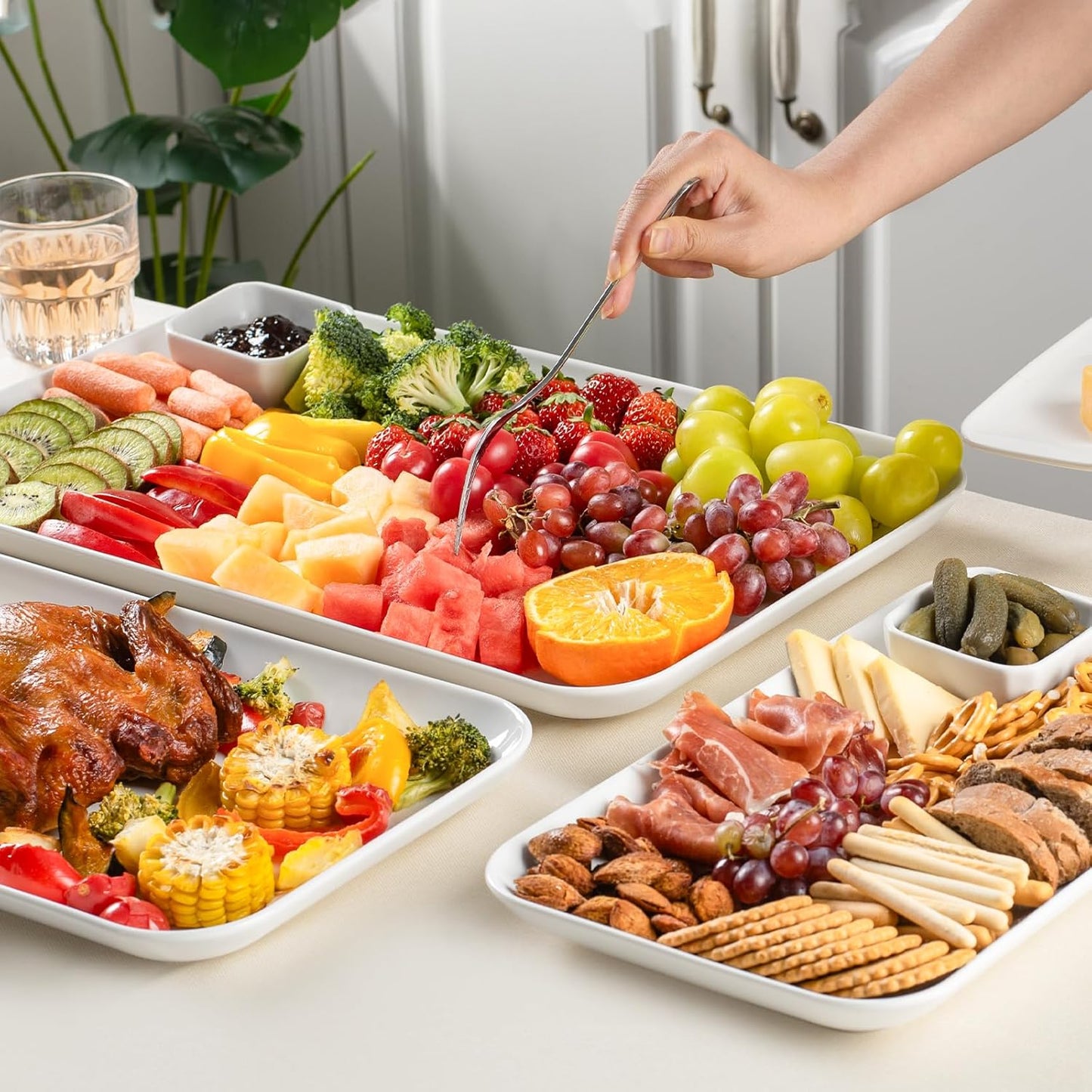 DELLING Serving Platter, 18/16/14inch Large Serving Tray, Serving Platters for Snacks, Fruit, Turkey, Dessert, Serving Trays for Entertaining at Parties and Weddings, Microwave Dishwasher Oven Safe