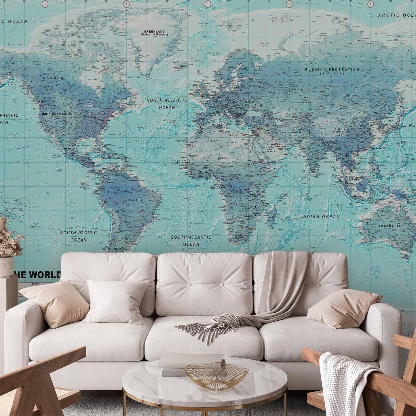 artgeist Wall Mural World Map 197x138 in - XXL Non-Woven Wallpaper Fleece Wall Decor Photo Print Picture Image Design Home Map of The World k-A-0091-a-b