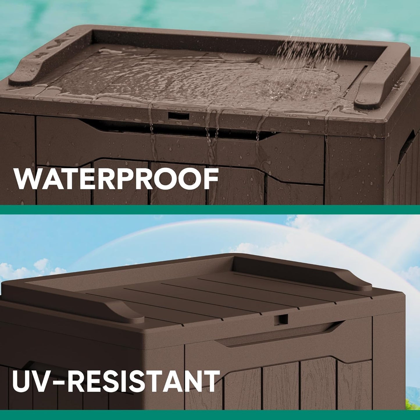 Devoko 30 Gallon Resin Deck Box 2 Pack Outdoor Indoor Waterproof Storage Box for Patio Furniture Pool Accessories Storage for Cushion Garden Tools (Brown, 2 Pack)