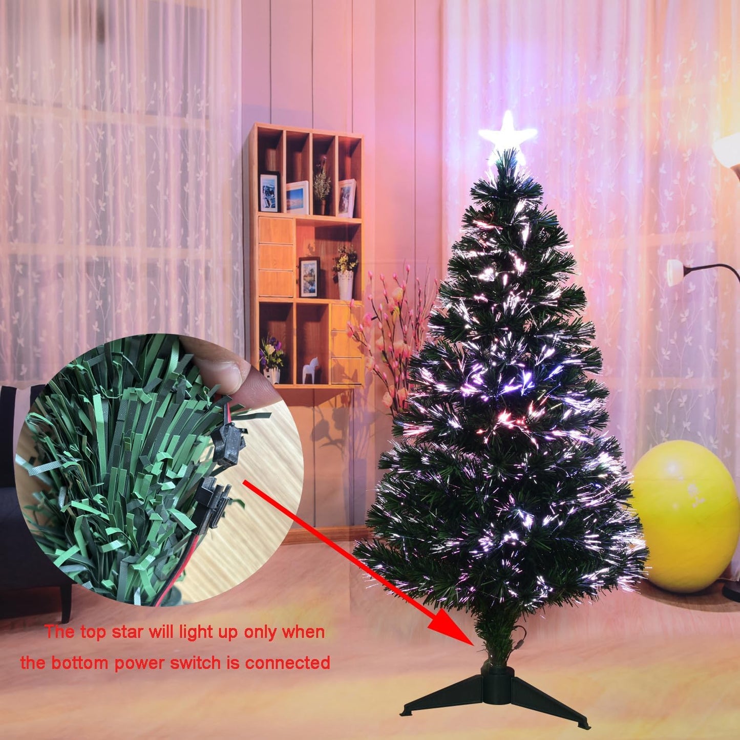 4FT Fiber Optic Green Christmas Tree Artificial Tree with Stand,Pre-lit Full Xmas Tree with Top Star Perfect for Indoor Holiday Decoration