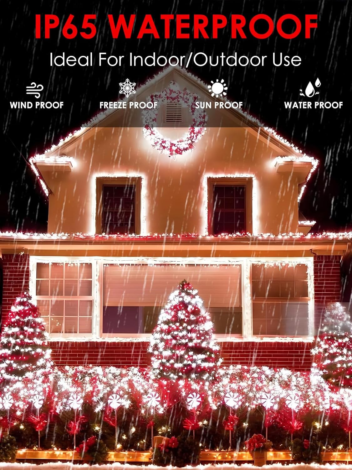 4-pack Red and White Solar Christmas Lights Outdoor Waterproof, 400LED 132FT Solar Powered LED String Lights Green Wire with 8 Modes Solar Fairy Lights for Xmas Tree Party Wedding Garden Fence Decor