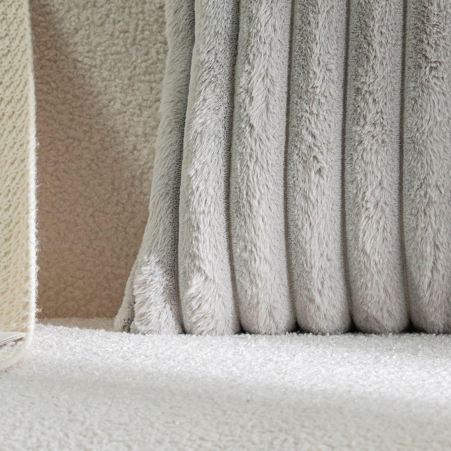 DEELAND Pack of 2,Double-Sided Faux Fur Plush Decorative Throw Pillow Covers Fuzzy Striped Soft Pillowcase Cushion Covers for Sofa Couch Bedroom Lightgrey 18x18 inch