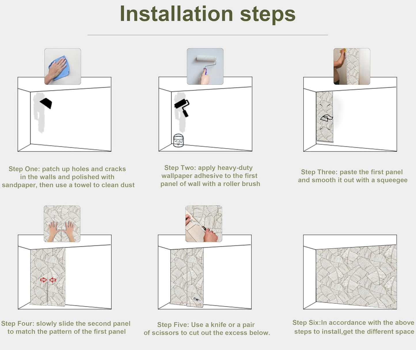 Gray Banana Leaf Wall Mural Wallpaper for Bedroom Living Room Office(Not Peel and Stick)