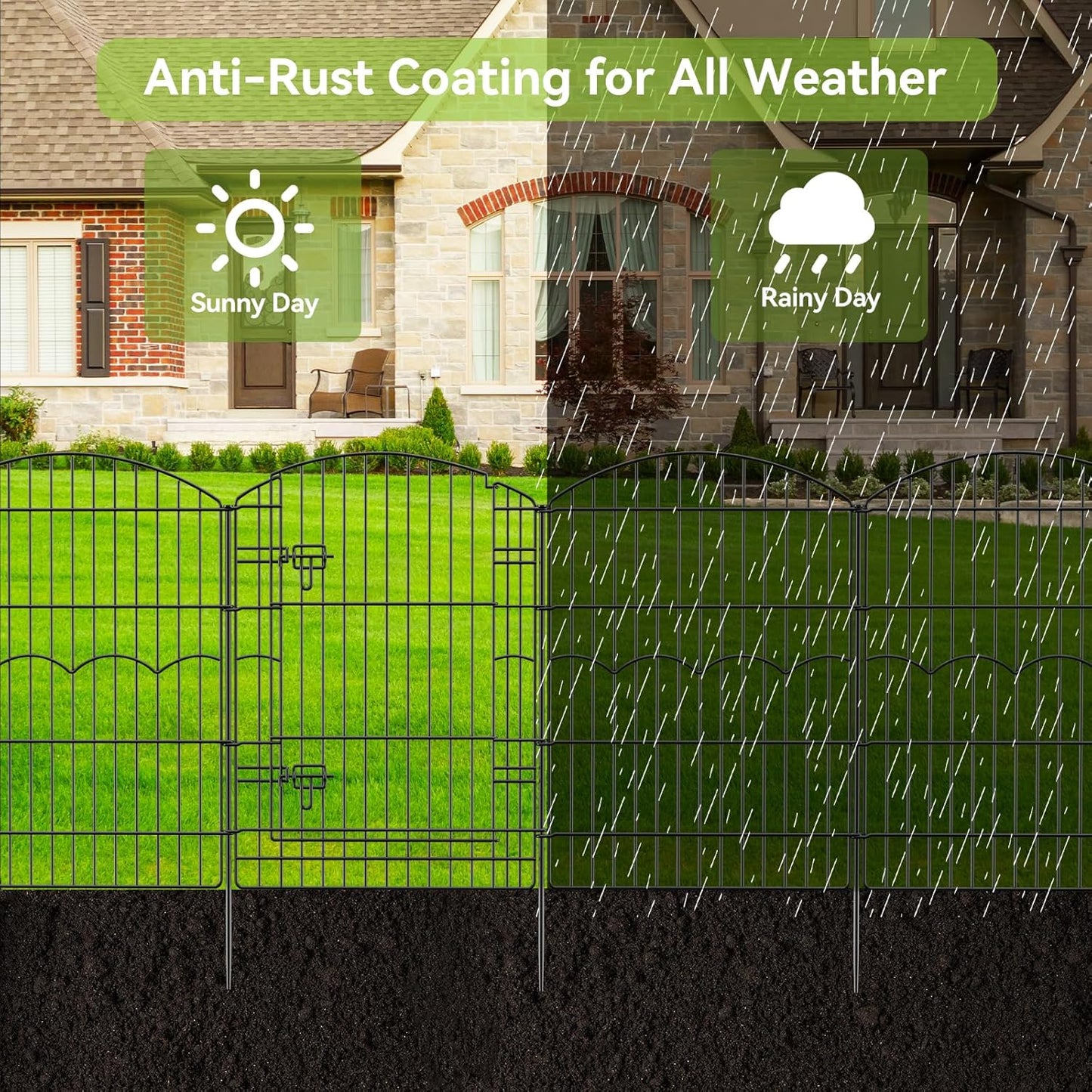 Decorative Garden Fence 6 Panels 14.8ft(L)×38in(H) No Dig Animal Barrier Fencing with 5 Panels + 1 Gate, Metal Garden Fences Rustproof Wire Border Temporary Dog Fence Outdoor for Patio Yard Lawn