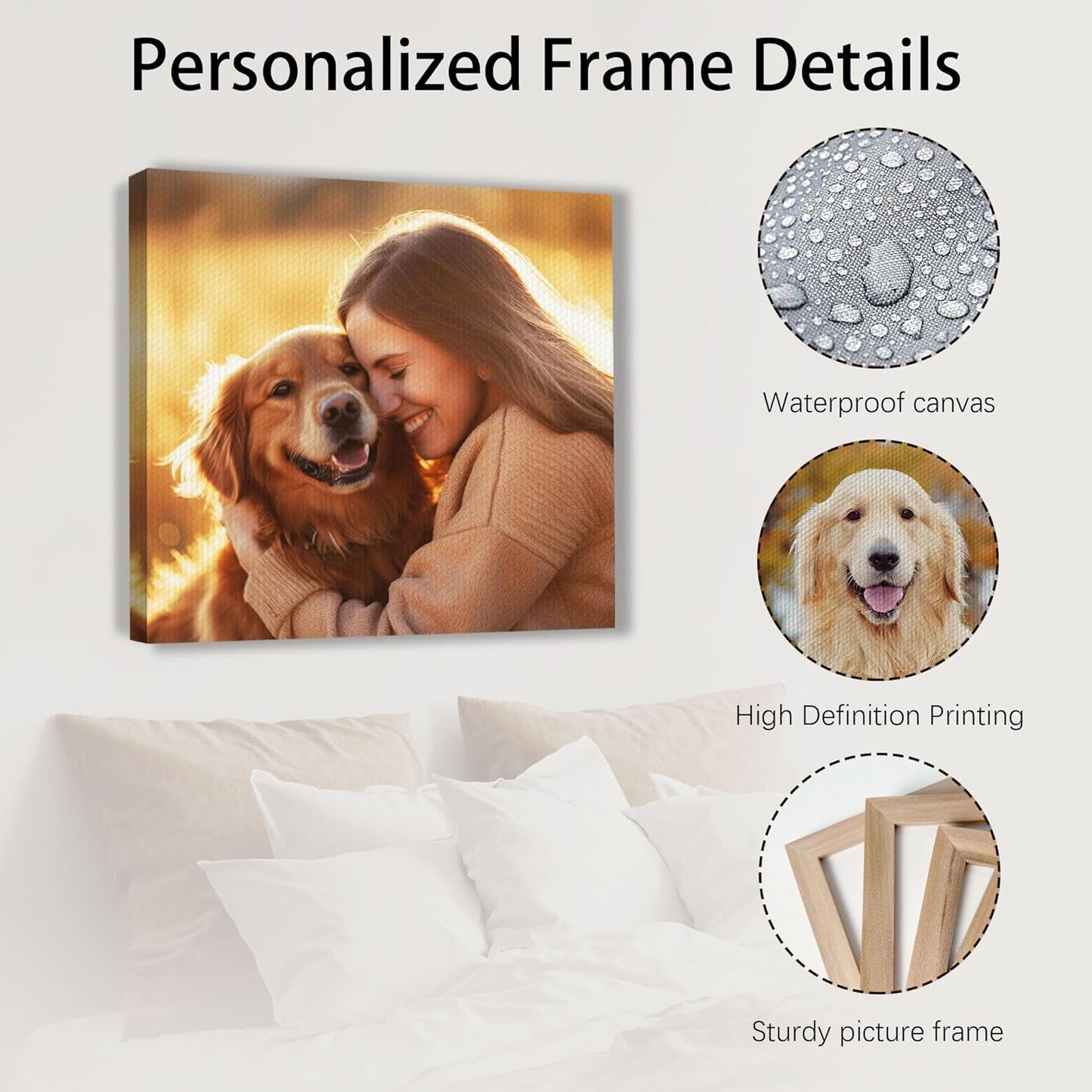 Custom Canvas Prints with Your Photos Framed Canvas Customized Wall Art Personalized Canvas Pictures Gifts for Pet Dog Baby Family Mom Dad Men Women Couple Boyfriend Girlfriend