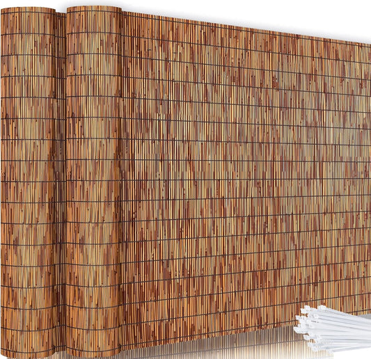 Bamboo Reed Fencing, Light Russet Decorative Bamboo Privacy Fence 5ft High, Reed Curtains for Patio Garden Balcony Outdoor Privacy Screen, 5 x 16 FT (2 Pcs)