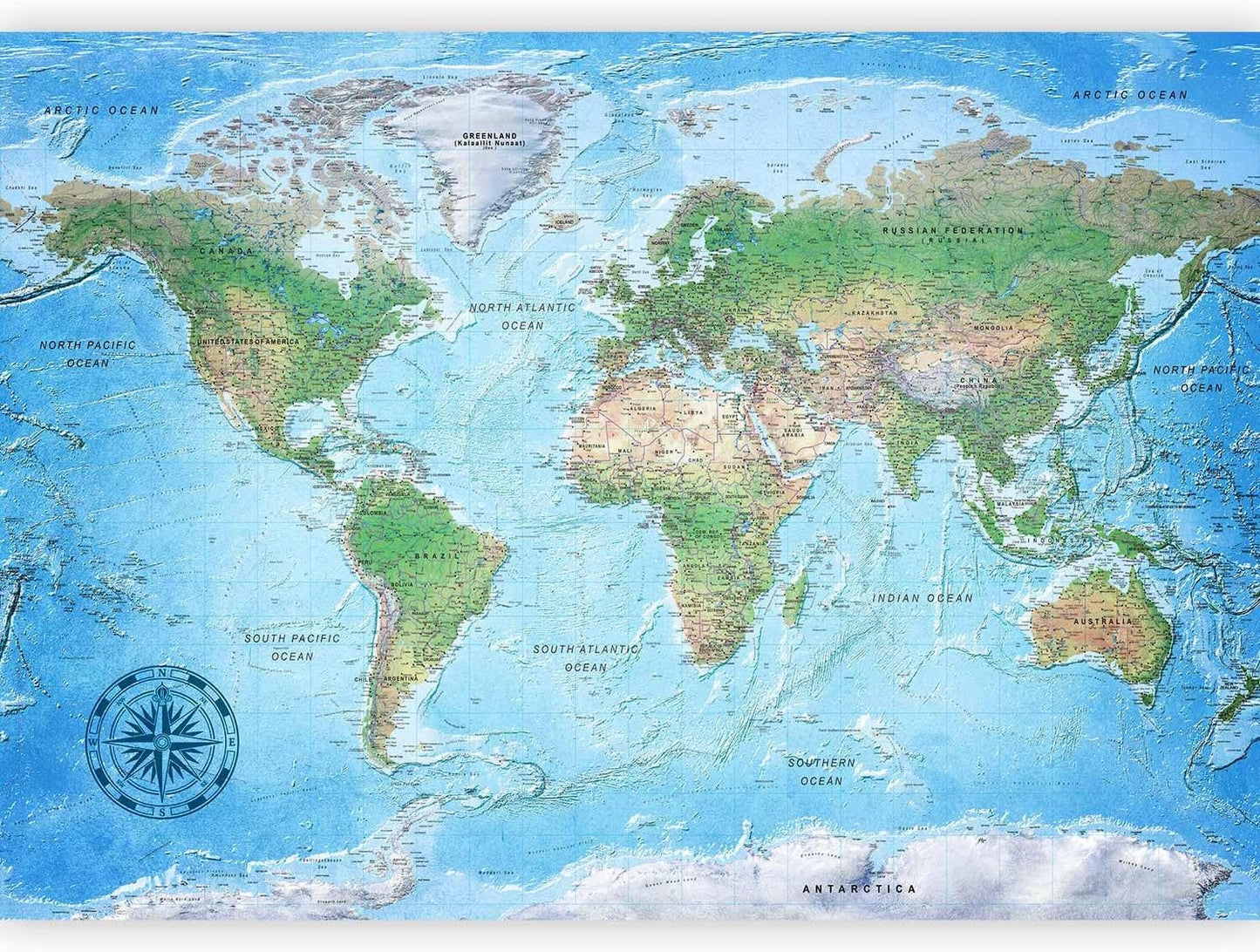 artgeist Premium Wall Mural World Map 177x124 in - XXL Non-Woven Wallpaper Fleece Wall Decor Photo Print Picture Image Design Home Map of The World k-A-0127-a-a