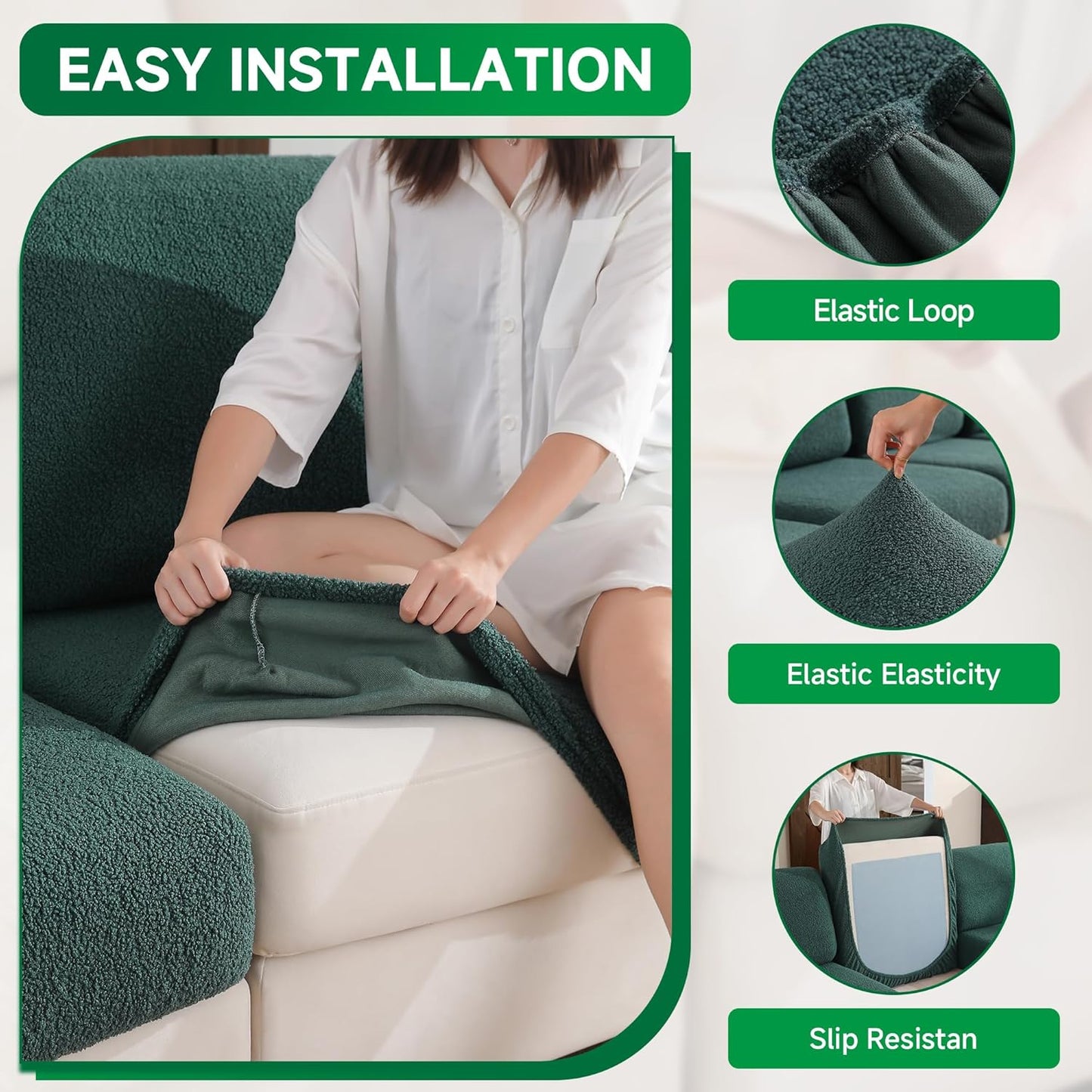 Couch Cushion Covers for Sectional Sofa, Stretch Soft Sofa Slipcovers Washable Wear-Resistant Universal Furniture Protector for Living Room(1 Piece Back Couch Cover, Green)