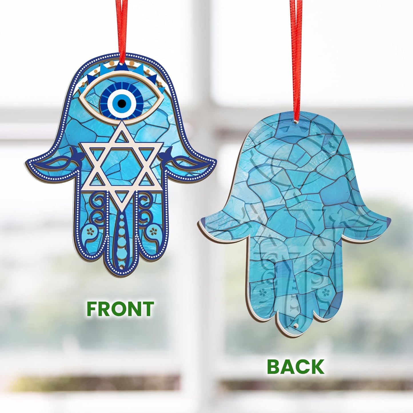 FLAGWIX Hanukkah Gifts for Women, Men - Christmas Ornament 2025, Hamsa Hand, Fatima Home Decor, Housewarming Gift Ideas, Spiritual Gifts - Christmas Decorations, Single Suncatcher Ornament