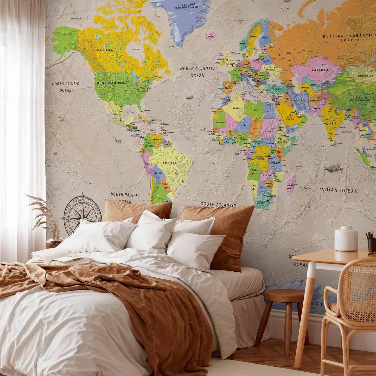 artgeist Wall Mural World Map 77x55 in - XXL Peel and Stick Self-Adhesive Wallpaper Removable Large Sticker Foil Wall Decor Print Picture Image Design Map of The World k-A-0129-a-a