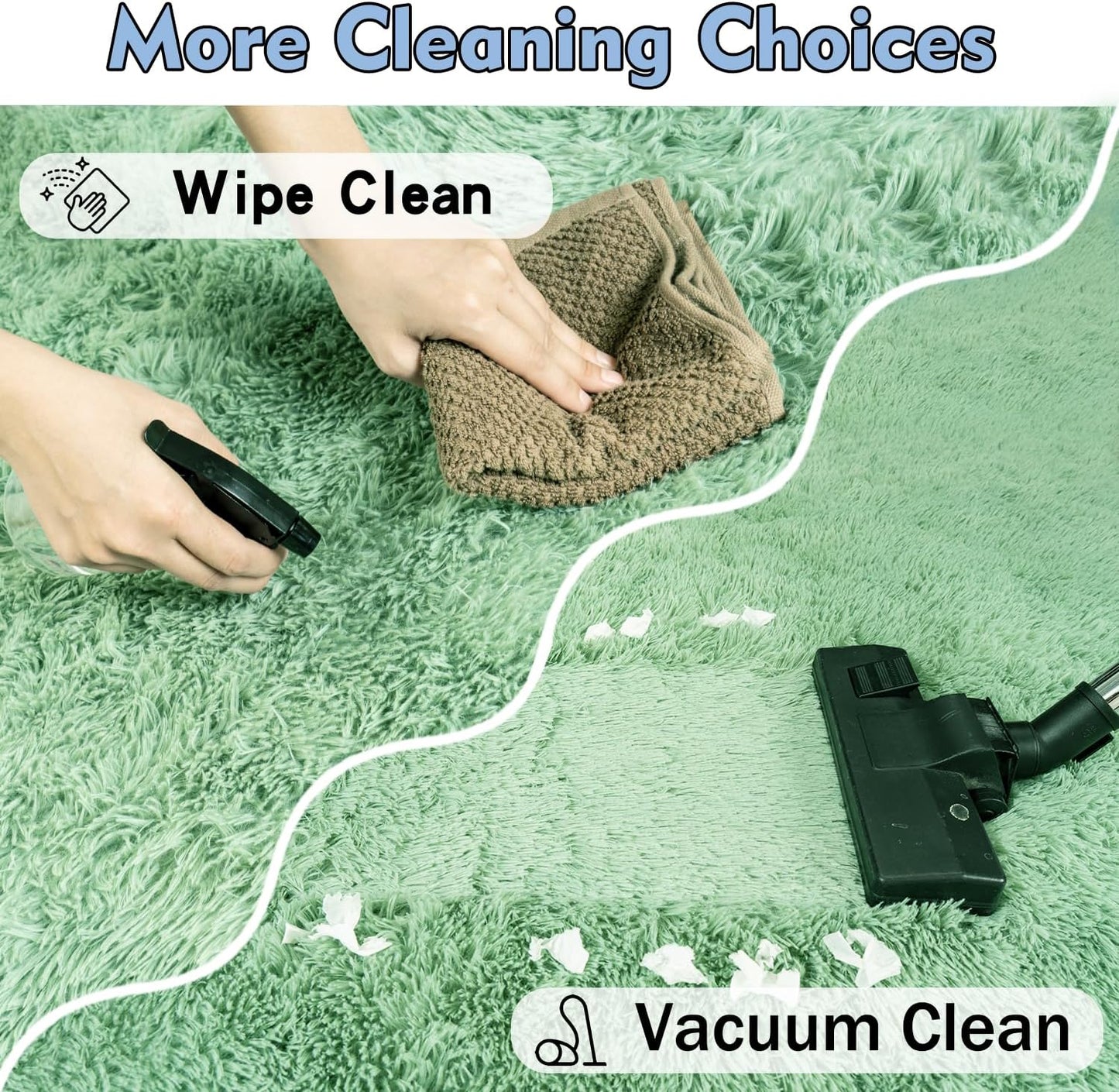 Extra Large Fluffy Area Rug for Bedroom Living Room, 9x12 Feet Sage Green Modern Indoor Carpets Room Colorful Rugs, Plush Indoor Nursery Classroom Home Decor Bedside Rug with Non-Slip Bottom