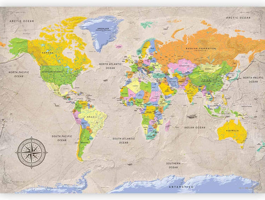 artgeist Premium Wall Mural World Map 138x101 in - XXL Non-Woven Wallpaper Fleece Wall Decor Photo Print Picture Image Design Home Map of The World k-A-0129-a-a