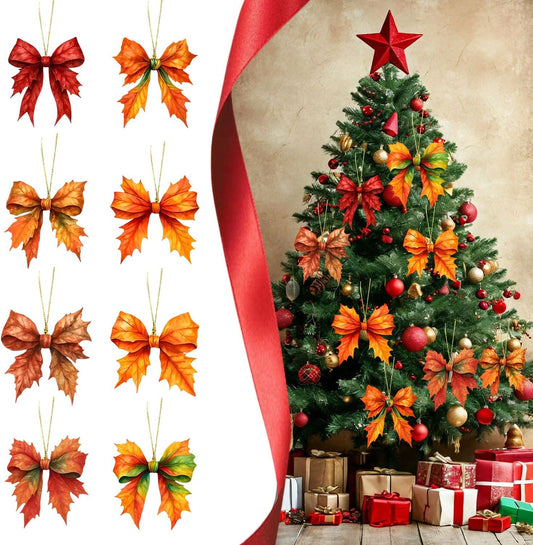 Fall Thanksgiving Hanging Ornament,9 Pcs Cute Bow Shaped Maple Leaf Acrylic Pendant, Funny Cartoon Christmas Tree Ornaments Decorationfor Tree Mini Autumn Leaf Decorations Indoor Outdoo