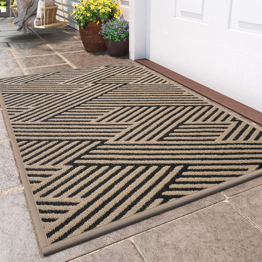Front Door Mat Outside Entrance, Non Slip Rubber Backing, Trap Dirt and Moisture, Easy Clean Low Profile Welcome Floor Mats for Patio Porch Indoor Outdoor Entry Mat, 17x30 Inch, Brown