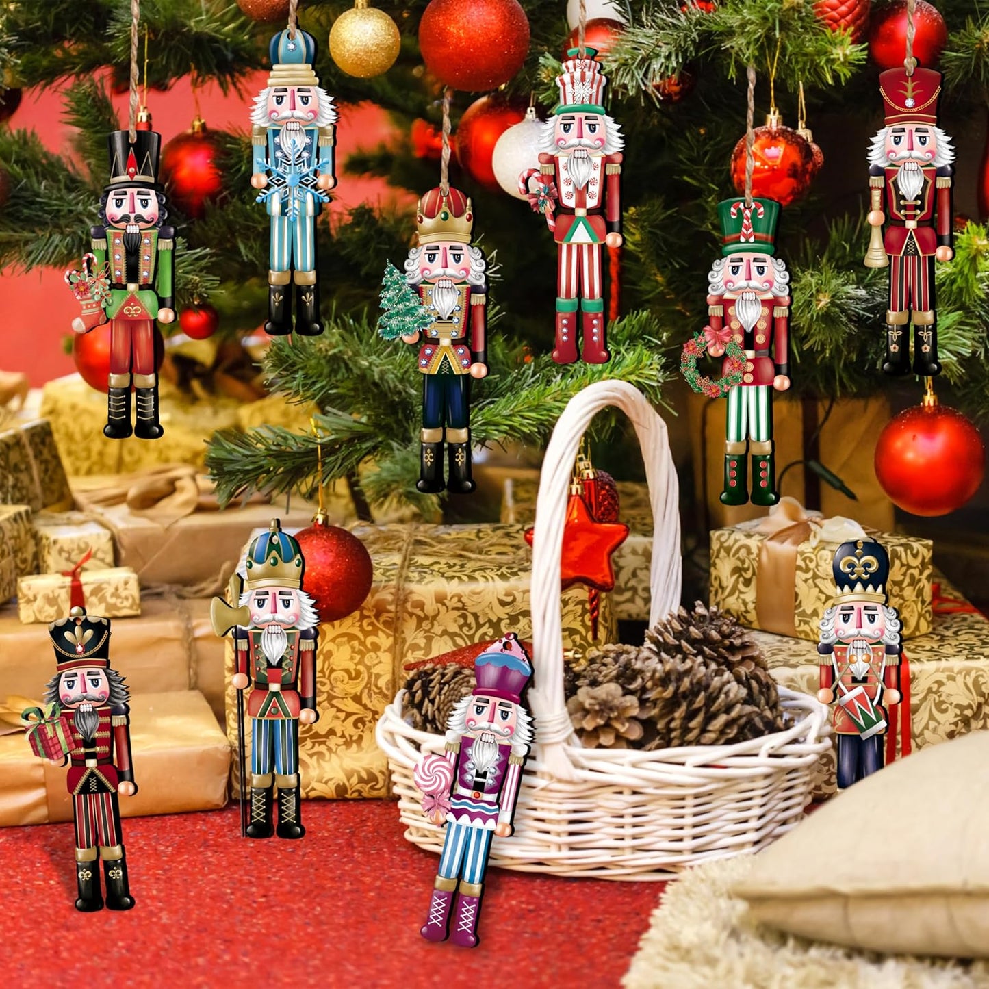 24 Pieces Christmas Nutcracker Wooden Ornaments Wood Hanging Decoration Set for Christmas Tree Hanging Wood Crafts Holiday Decor Xmas Party Supplies (Xmas-Nutcracker-A)