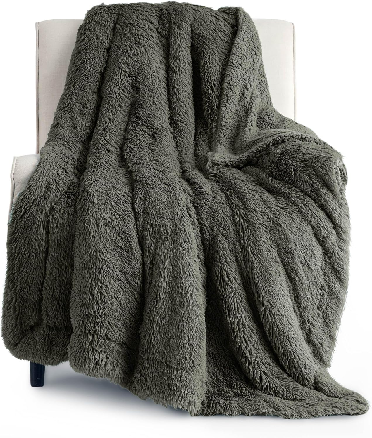 Bedsure GentleSoft Fuzzy Sherpa Faux Fur Twin Blanket Olive Green Cozy Gifts for Women Men, Soft Fleece Plush Warm Minky Thick Blanket Twin Size for Bed, Room Dorm Essentials Olive Decor Gifts, 60x80