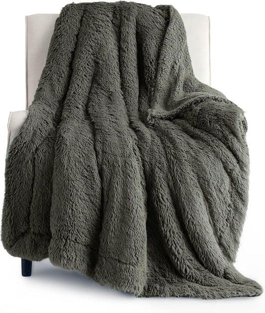 Bedsure GentleSoft Fuzzy Sherpa Faux Fur Twin Blanket Olive Green Cozy Gifts for Women Men, Soft Fleece Plush Warm Minky Thick Blanket Twin Size for Bed, Room Dorm Essentials Olive Decor Gifts, 60x80