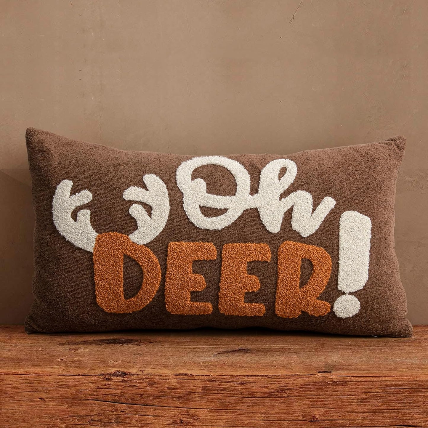 Embroidered Deer Christmas Pillow Covers 12x20, Cute Embroidered Throw Pillow Covers Christmas Decorations Holiday Pillows for Home Couch,Brown/Pumpkin