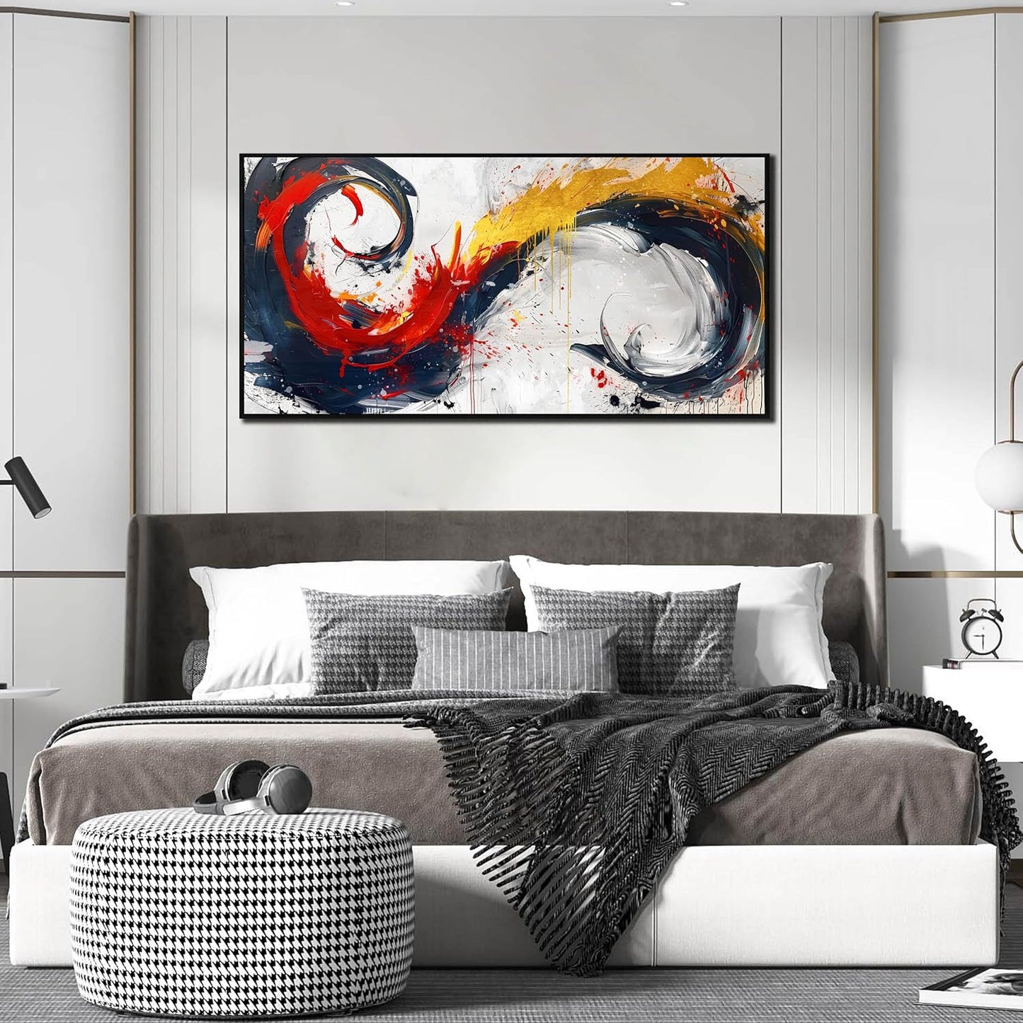 Abstract Art Work for Living Room Walls - Modern Prints Canvas Wall Art - Black Framed Wall Art for Bedroom Size 24" x 48"
