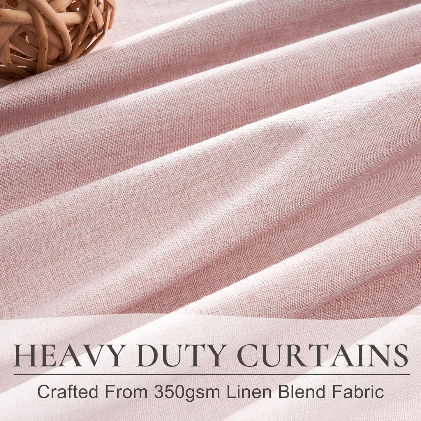 Baby Pink Black Out Curtains 92 Inch Long for Grils Bedroom 2 Panels Set, Cute Pinch Pleat Flax Linen Dining Room Darkening Window Drapes with Back Tab Insulated Soundproof Curtain (W40" x L92")