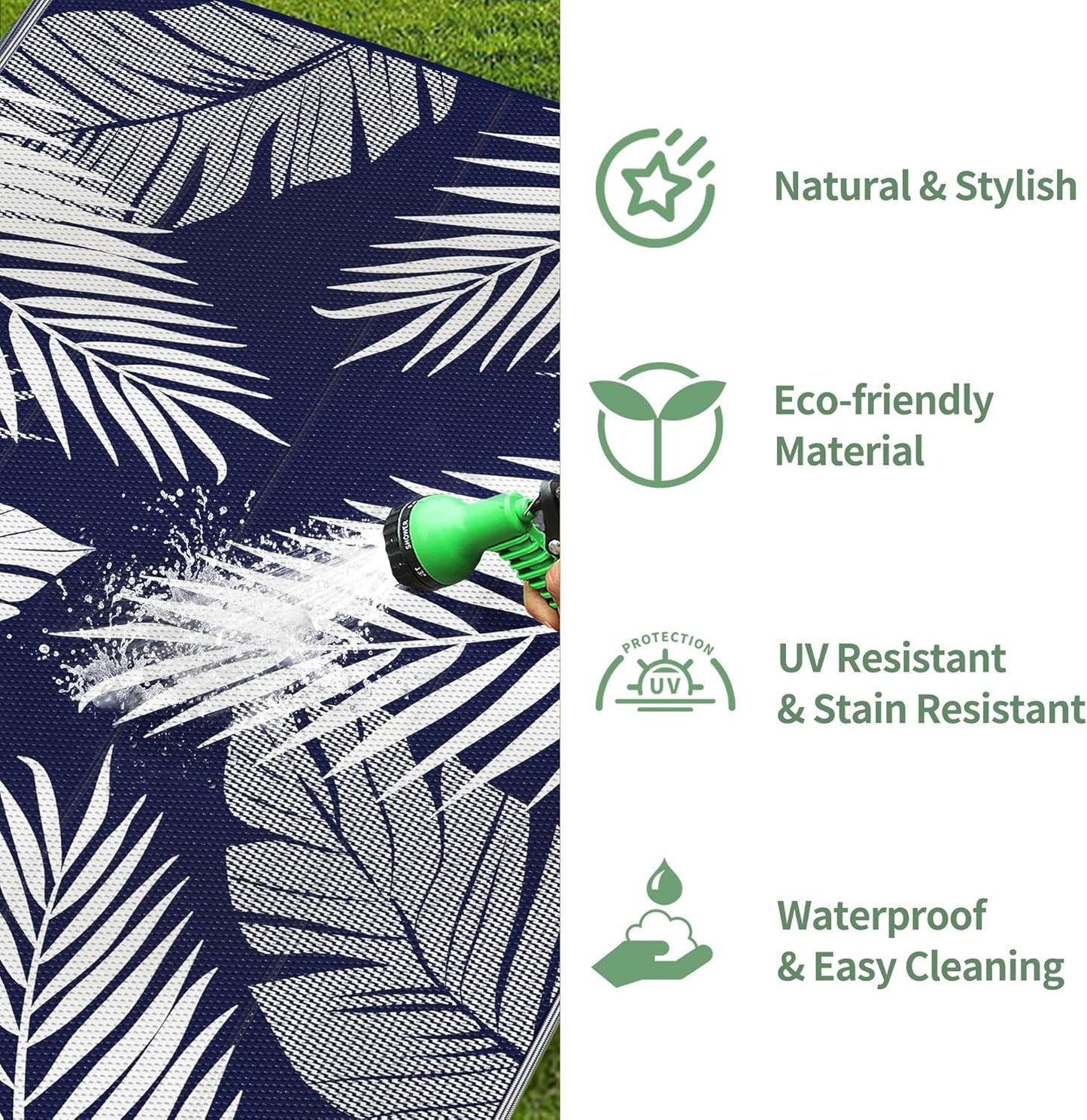 GENIMO Outdoor Rug 4' x 6' Waterproof for Patios Clearance, Reversible Outdoor Plastic Straw Camping Rug Carpet, Large Area Rugs Mats for RV, Camper, Deck, Balcony, Porch, Beach, Navy Blue&White