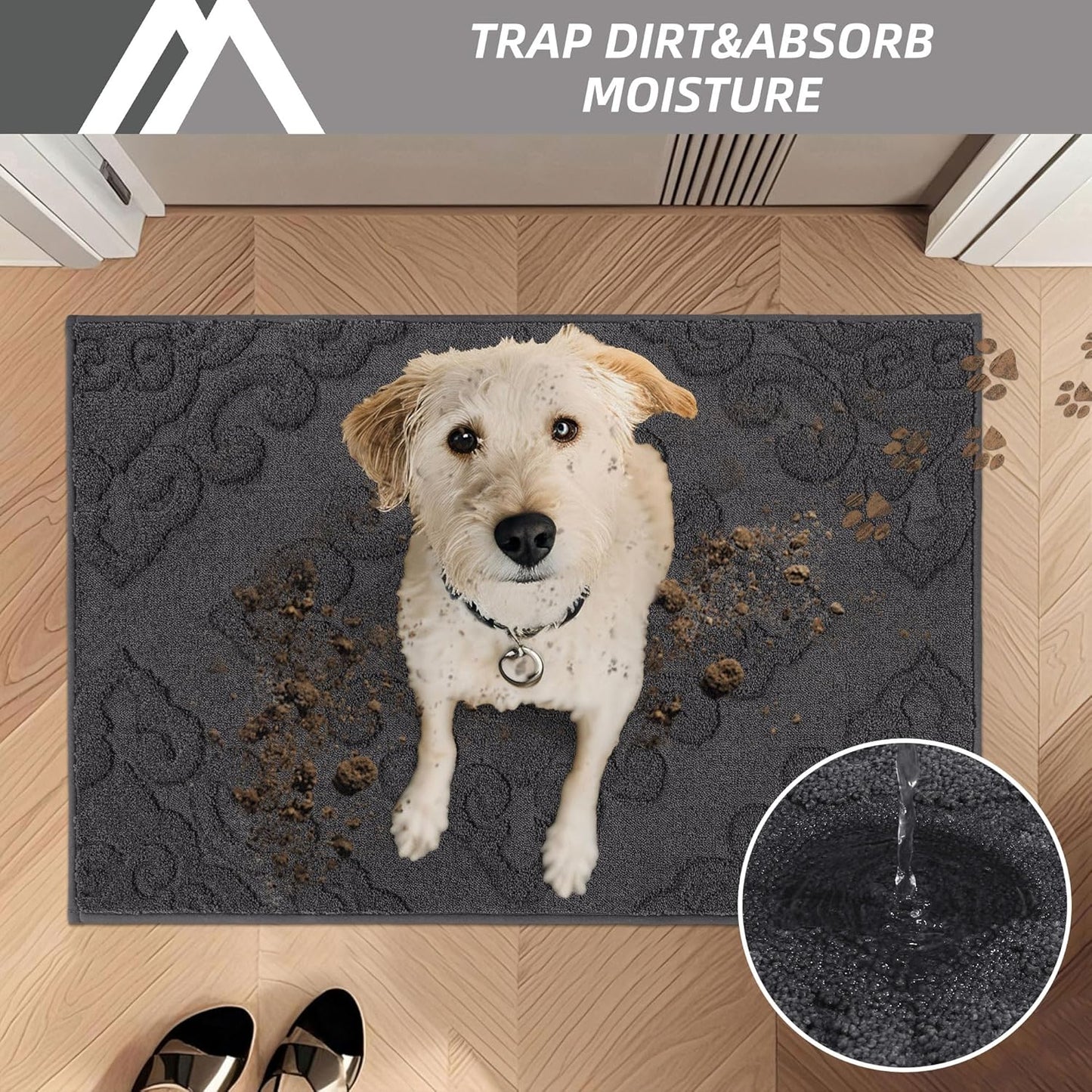 COSY HOMEER-Door-Mat-Non-Slip-Entryway-Rug 24”x36” Absorbent Welcome Mats Washable Dirt Trapper Door Mat Entrance Floor Mats for Front Back Doormats and Wet Shoes,Dark Grey