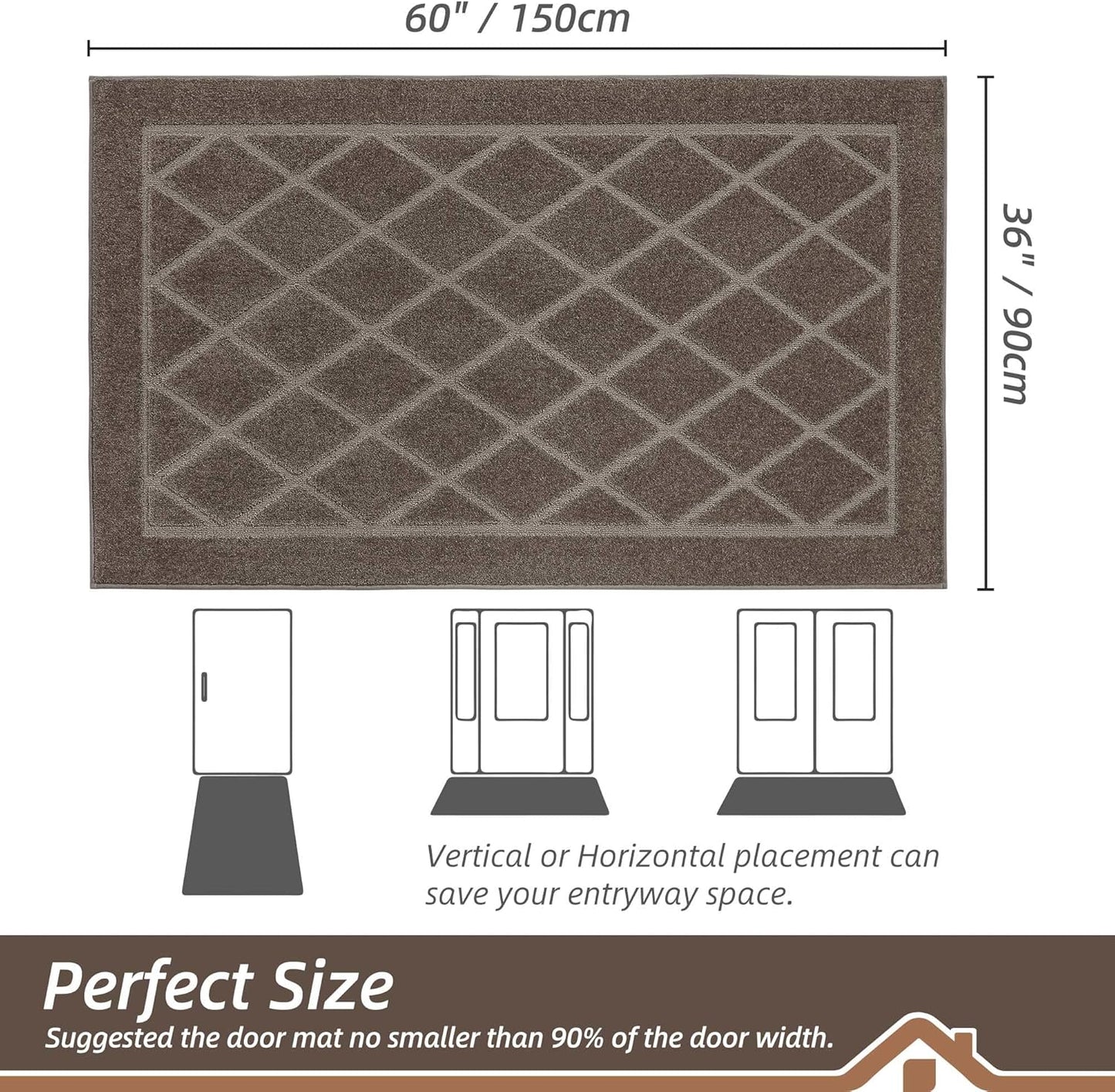 BEQHAUSE Dirt Trapper Door Mat 36" x 60", Doormat Non-Slip Entryway Rugs Washable, Dog Door Mat Stain Resistant and Absorbent Welcome Floor Mat for Front Back Door, Muddy Wet Shoes & Paws, Light Brown