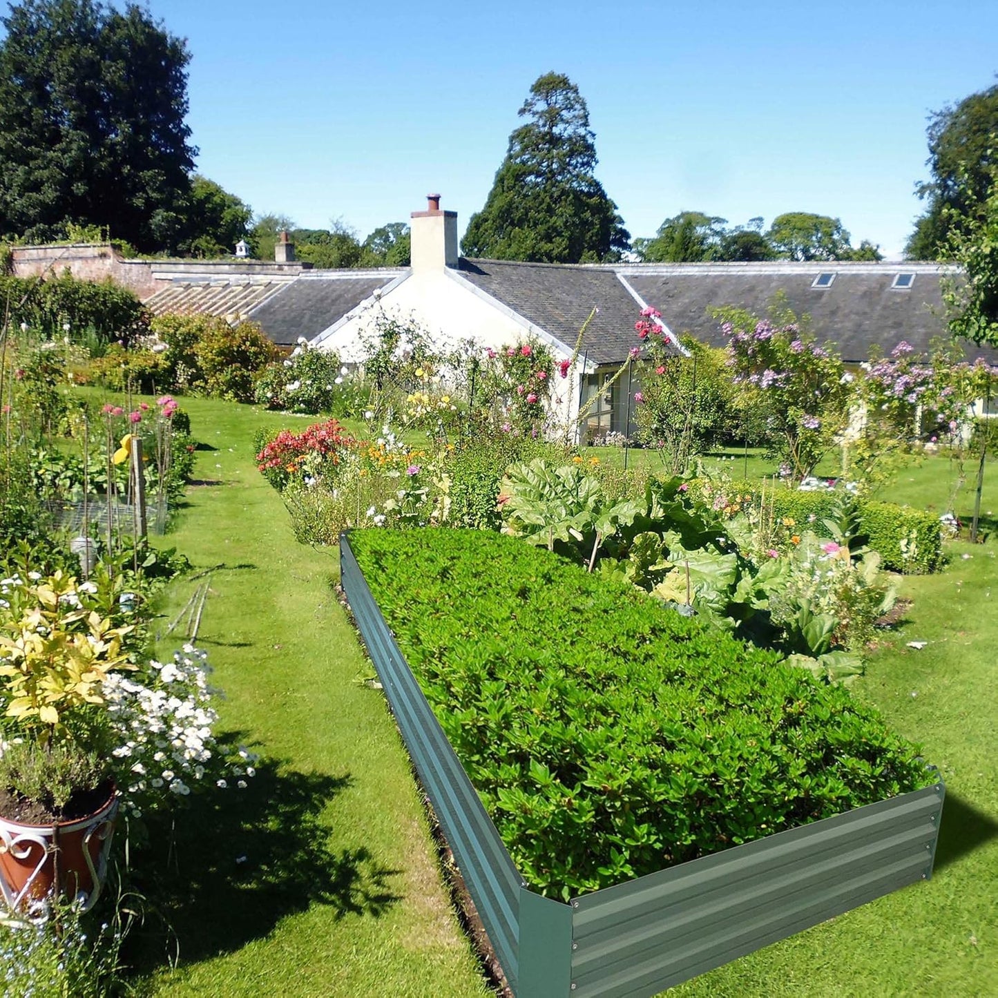 8x4x1ft Metal Raised Garden Bed Kit，Galvanized Garden Bed Box for Vegetables, Flowers, Herbs, and Succulents,240 Gallon Capacity - Green