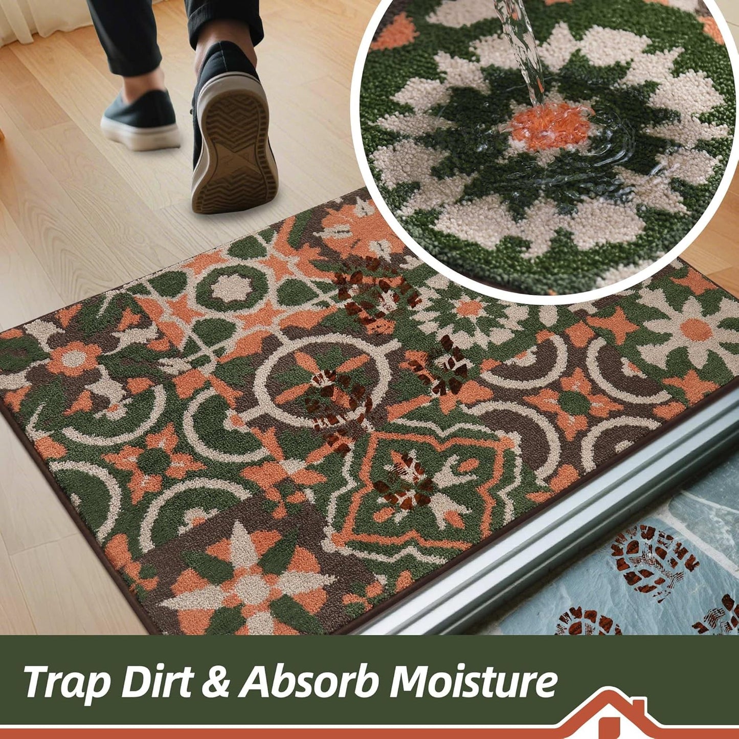 BEQHAUSE Dirt Trapper Door Mat 24" x 36", Non-Slip Entryway Rugs Washable, Floor Mat Stain Resistant and Absorbent Welcome Mat for Front Back Door, Muddy Wet Shoes & Paws, Boho Geometric Floral