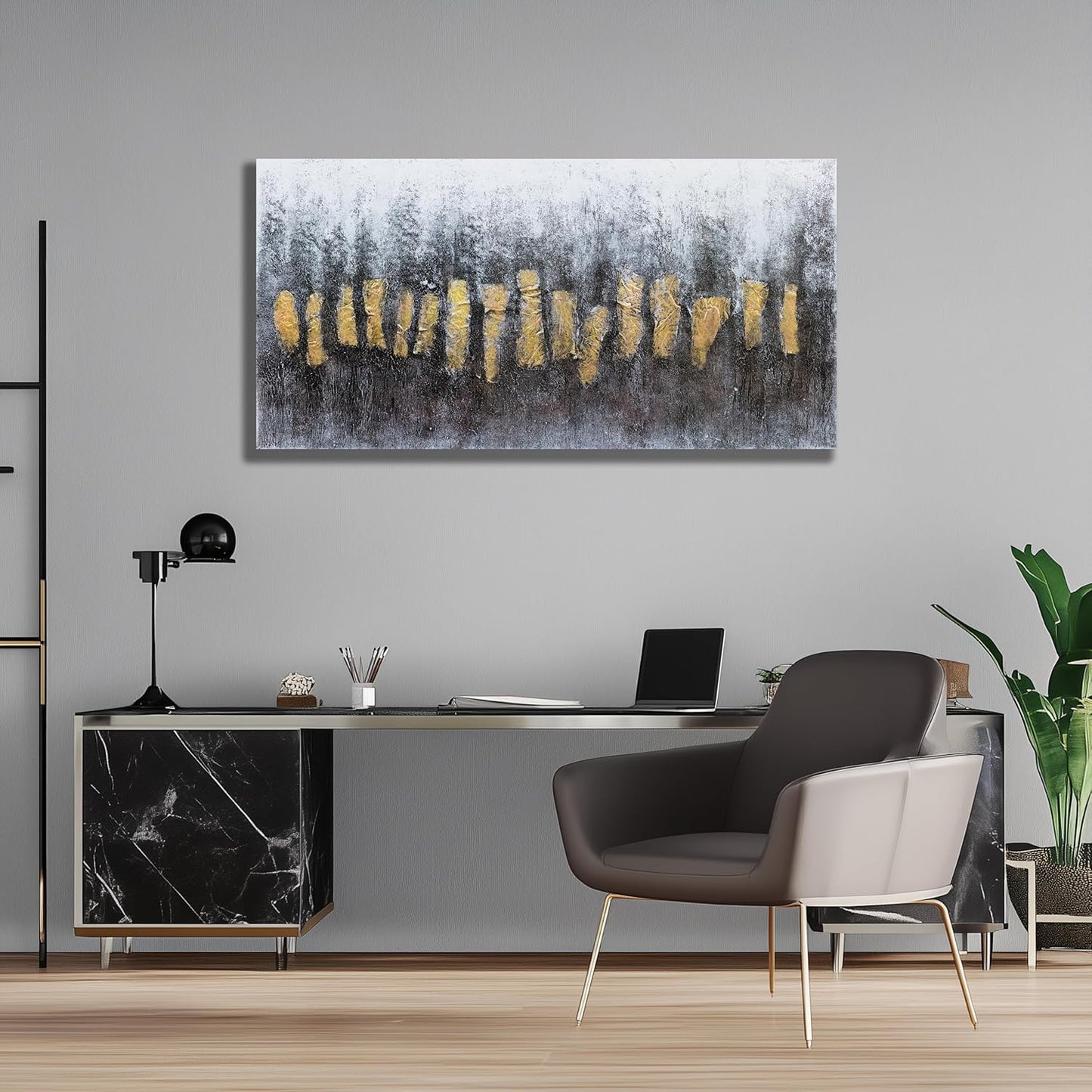Belmrxne Large Abstract Wall Art Black and Gold Canvas Painting Dark Room Decor Aesthetic Funky Wall Decor Personalized Artwork for Living Room Bedroom Dining Room Office Home Decor 30x60 inch