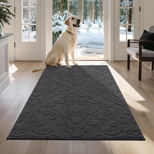 COSY HOMEER-Door-Mat-Non-Slip-Entryway-Rug 36”x60” Absorbent Welcome Mats Washable Dirt Trapper Door Mat Entrance Floor Mats for Front Back Doormats and Wet Shoes,Dark Grey
