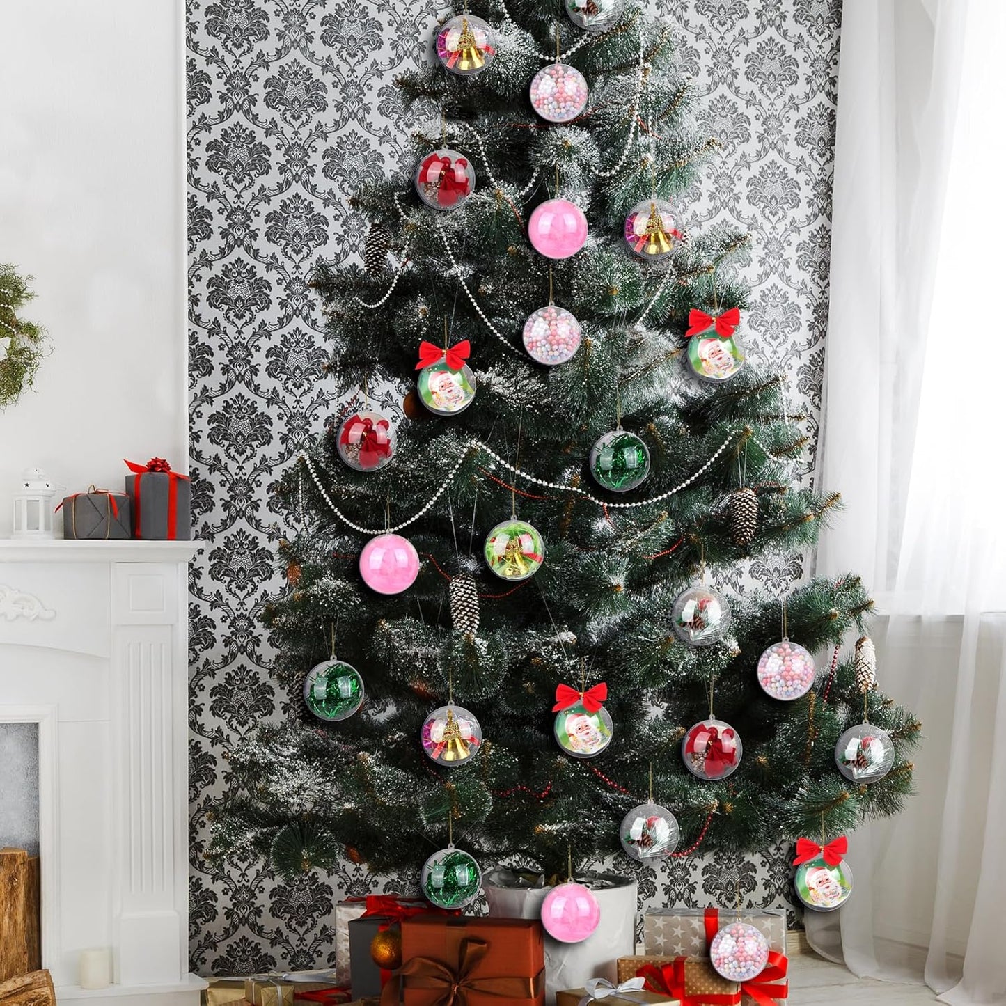 ANVAVO 100 Pieces 60mm Christmas Clear Plastic Fillable Ball Ornaments DIY Craft Transparent Baubles Shatterproof Christmas Tree Hanging Ornaments for Christmas New Years Birthday Wedding Home Decor