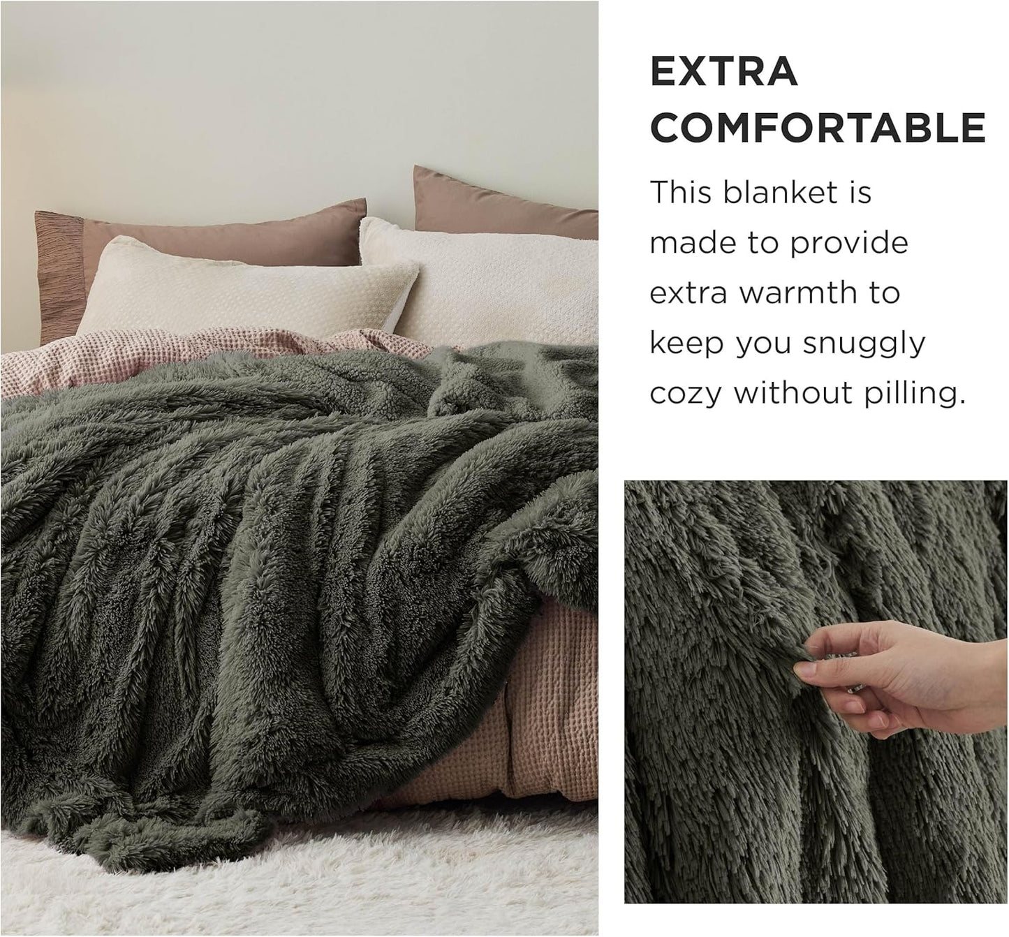Bedsure GentleSoft Fuzzy Sherpa Faux Fur Twin Blanket Olive Green Cozy Gifts for Women Men, Soft Fleece Plush Warm Minky Thick Blanket Twin Size for Bed, Room Dorm Essentials Olive Decor Gifts, 60x80