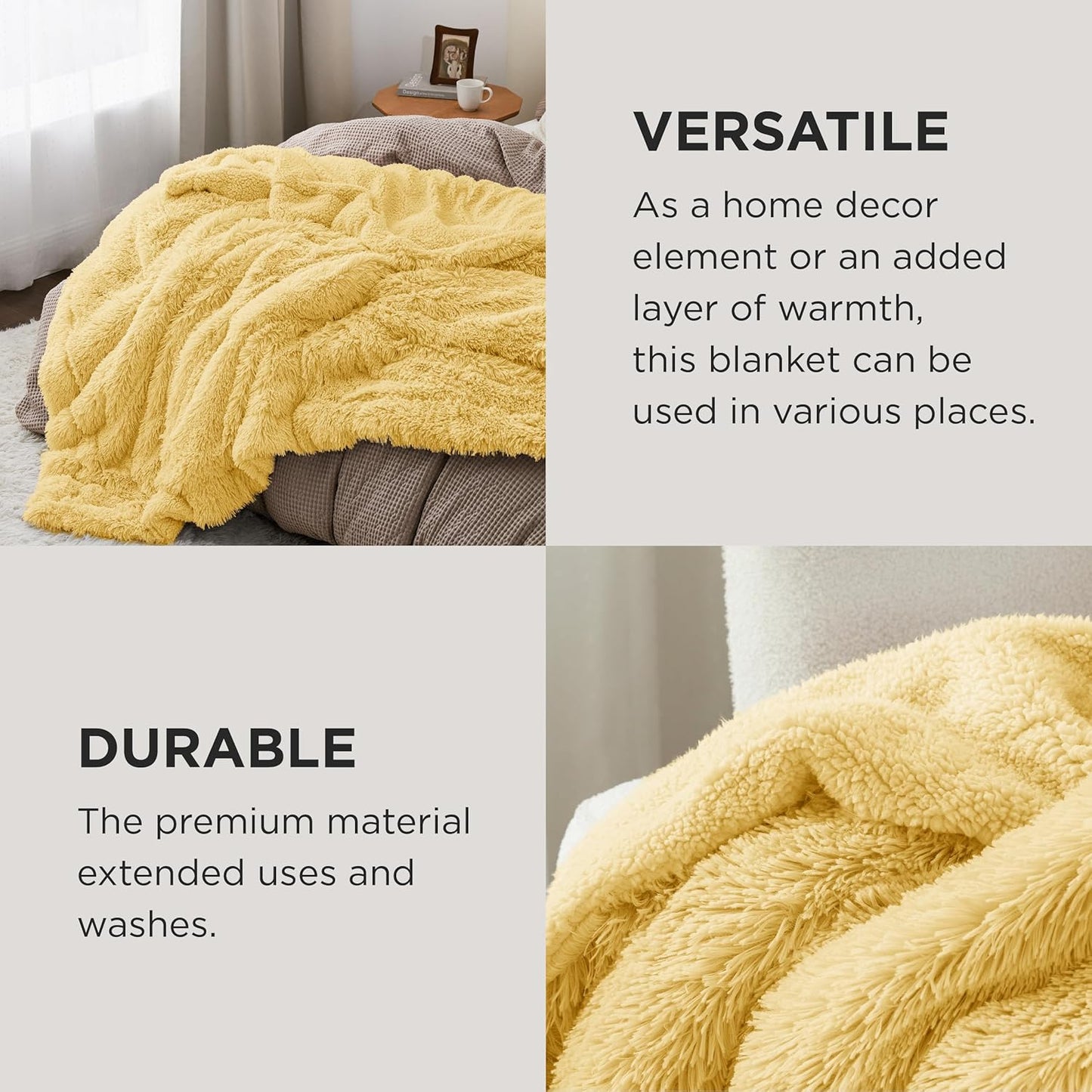 Bedsure GentleSoft Fuzzy Sherpa Faux Fur Twin Blanket Yellow Cozy Gifts for Women Men, Soft Fleece Plush Warm Thick Blanket Twin Size for Bed, Couch, Room Dorm Essentials Yellow Decor Gifts, 60x80