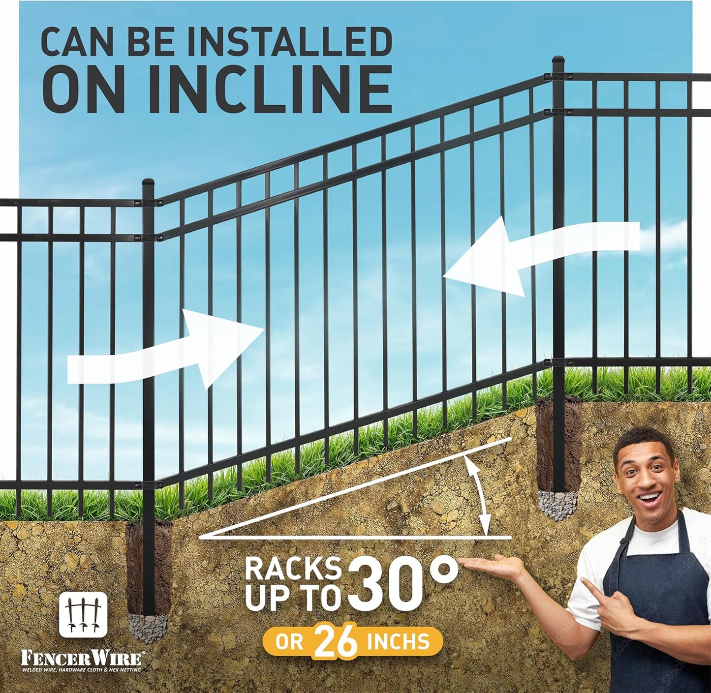 Fencer Wire 76FT Heavy Duty Flat Top Fence Barrier Kit, Anti-Rust Metal Steel Fence with 6FT Height X 8FT Width Panels, Gate, Posts, Connectors, 2” Diameter Outdoor Fencing for Yard, Pool, Patio