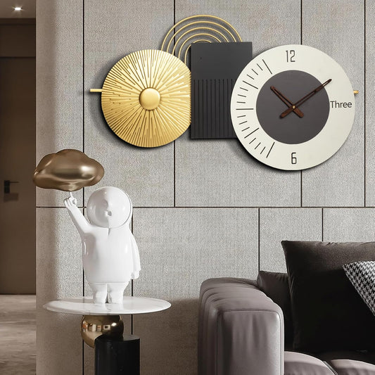 33inch Modern Wall Clock Decorative Clocks for Living Room,Light Luxury Style Timepiece, Metal & Wood Watch Battery Operated Perfect for Suitable for Living Room,Bed Room, Kitchen, Office