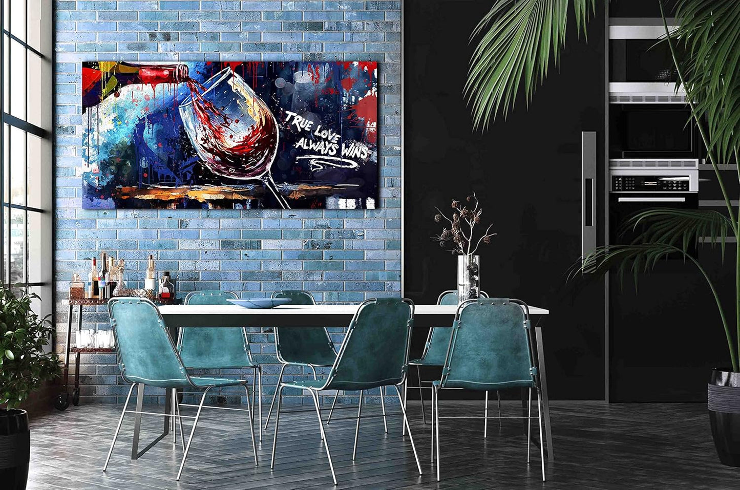 Graffiti Wall-Art - Wine Glass Wall Art for Kitchen - Canvas Art Wall Decor for Living Room Ready to Hang Size 59" x 29"